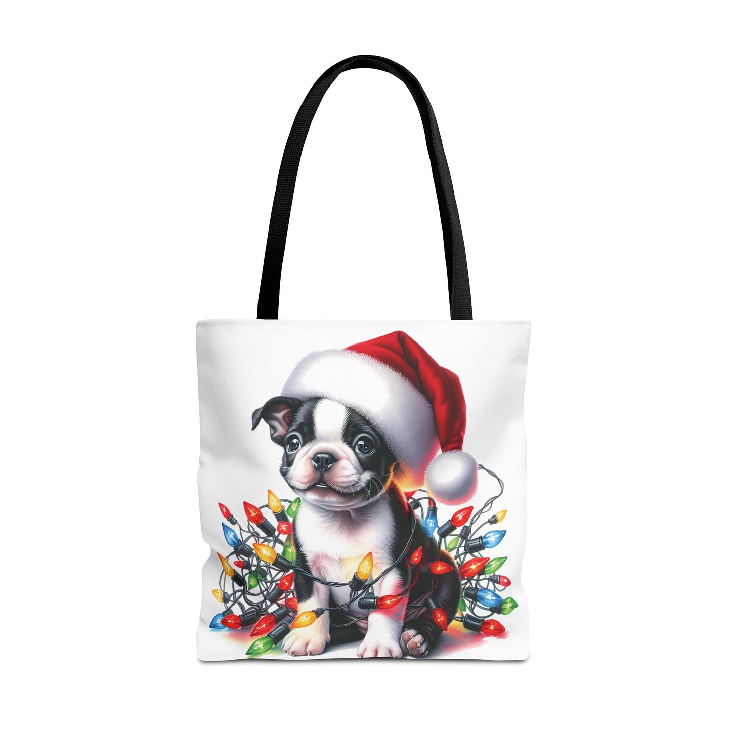 👜 Boston Terrier Christmas Lights Tote Bag – Holiday Sparkle Meets Puppy Love 🎄