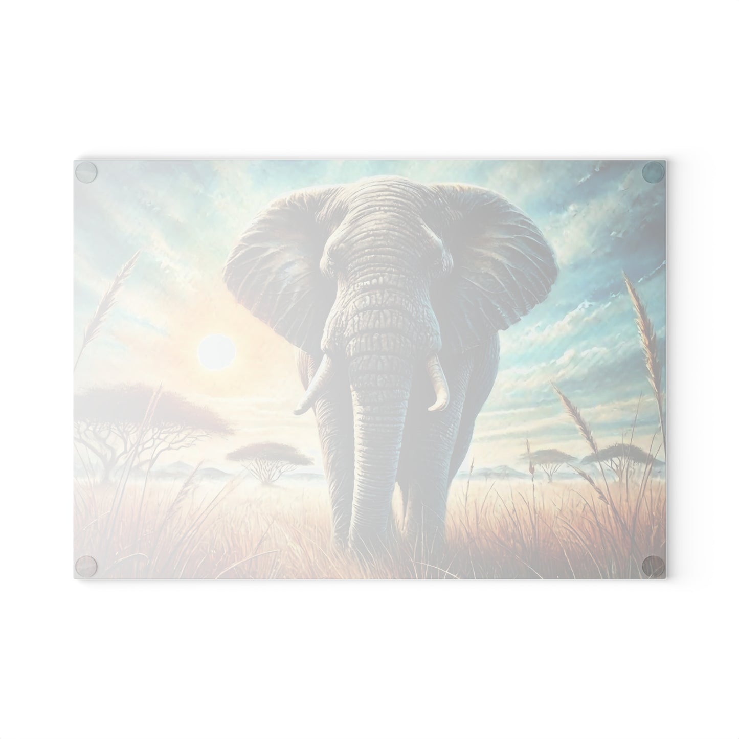 🐘 Majestic Elephant Sunset – Tempered Glass Cutting Board