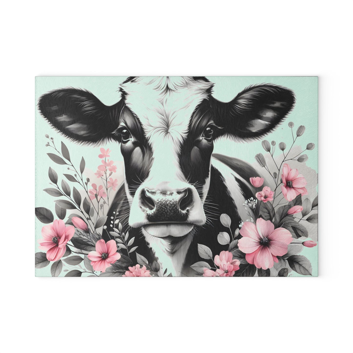🐄 Blush & Bold Cow Cutting Board – Elegant Florals Meet Farmhouse Chic