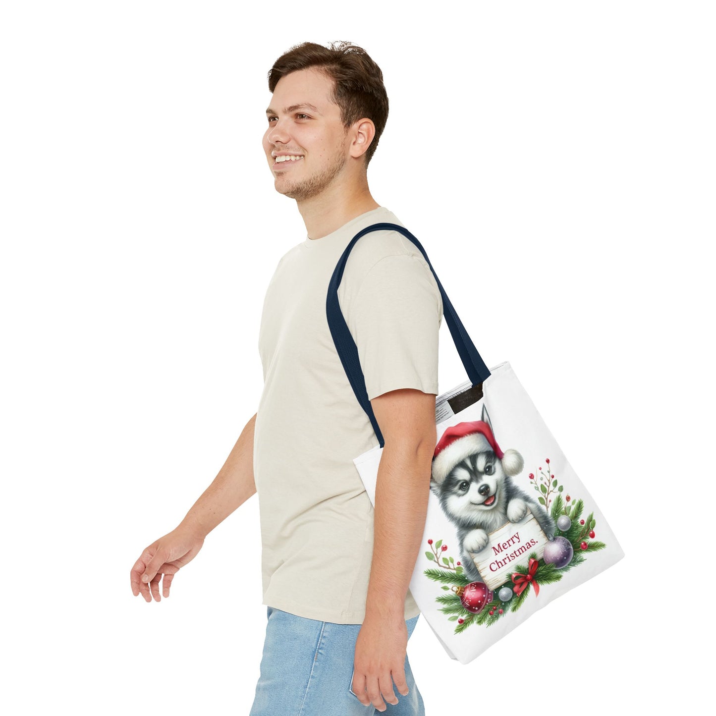 🎁 Husky “Merry Christmas” Tote Bag – Holiday Cuteness You Can Carry 🎄