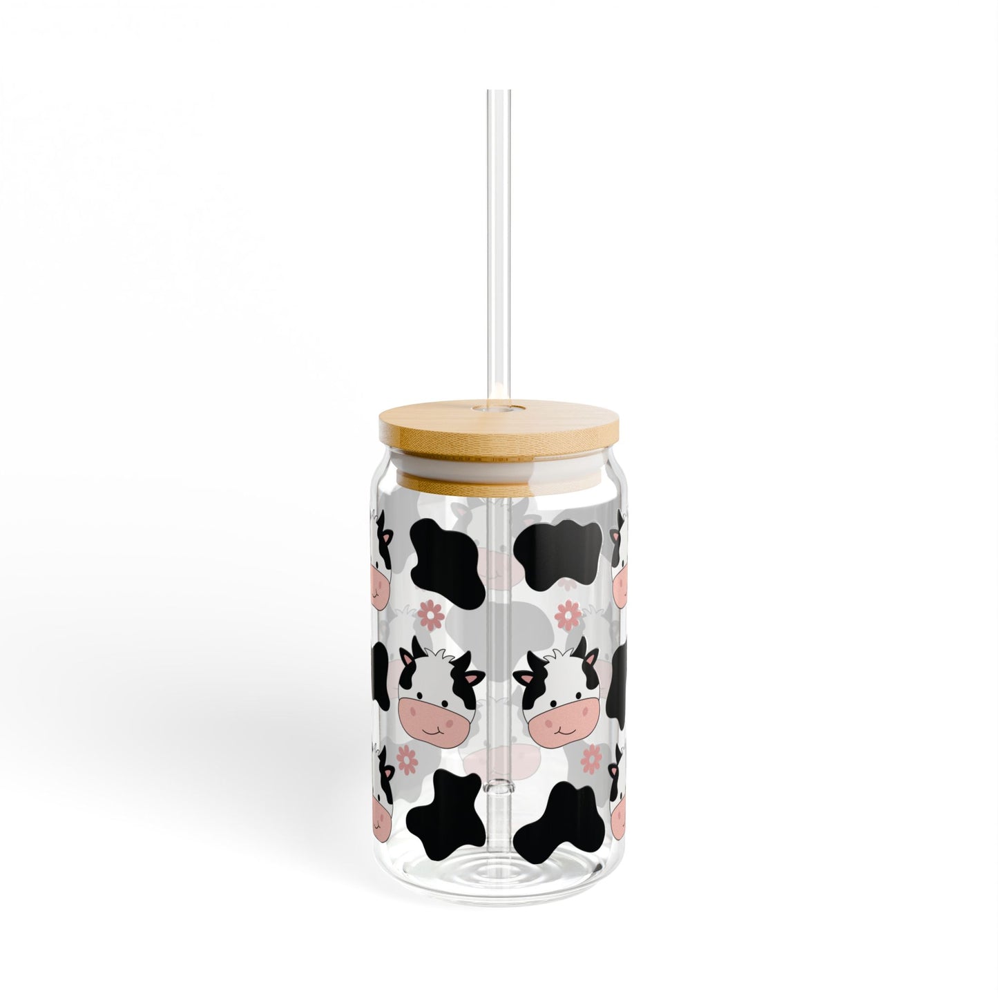 🐮🌸 Cow Print Flower Sipper Glass – Country Cute in Every Sip! 🥤