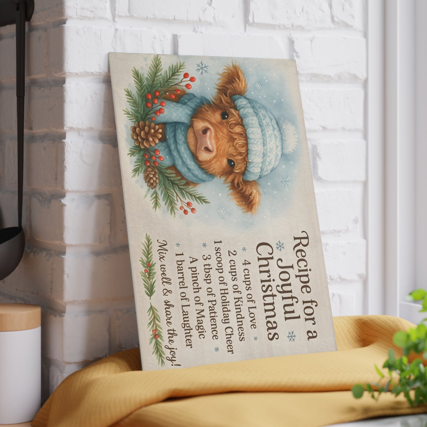 ❄️🎄 Blue Winter Highland Cow Recipe for a Joyful Christmas Cutting Board – Cozy Holiday Kitchen Décor 🎁✨