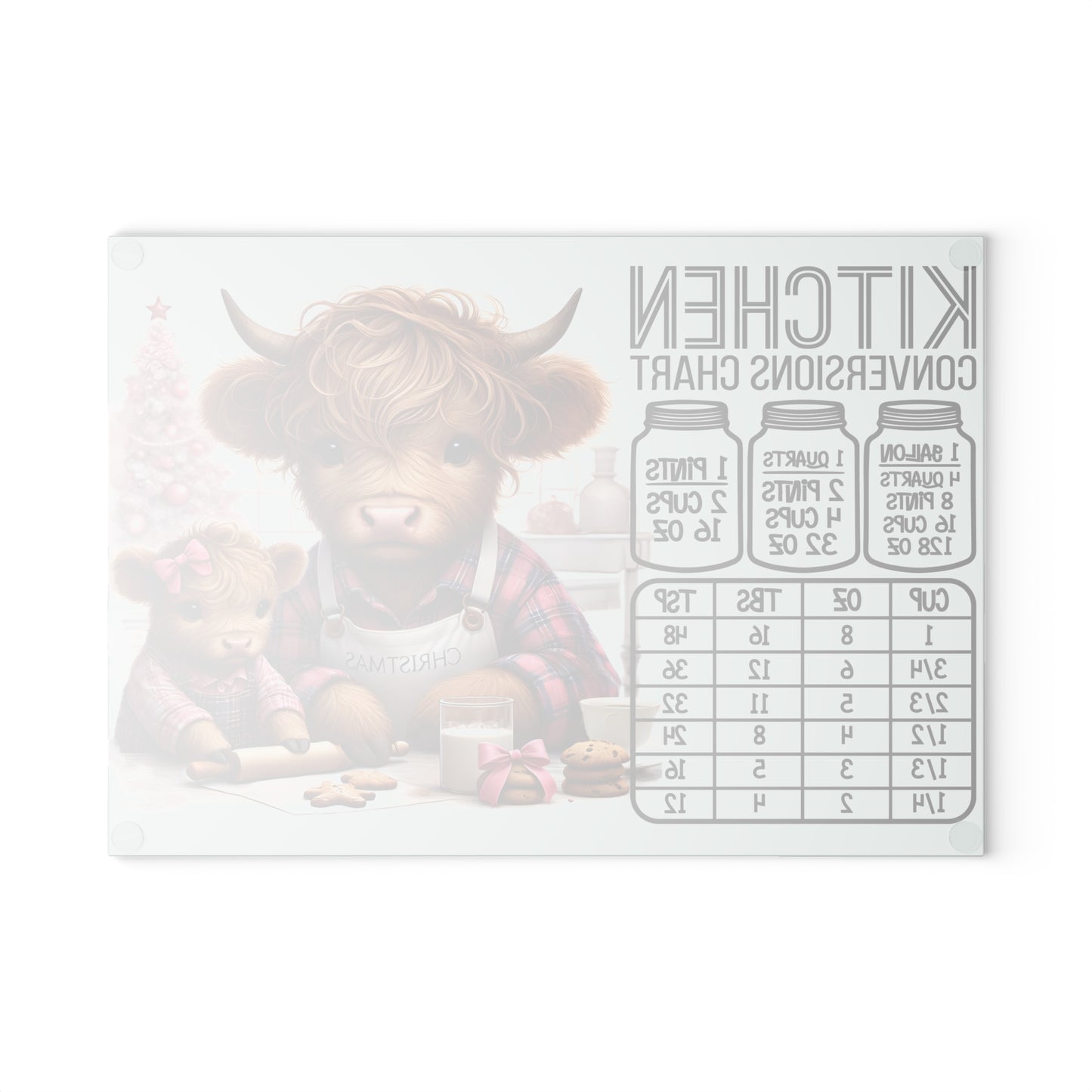 🎄 Highland Cow Christmas Kitchen Conversions Cutting Board – Festive Baking Fun with Farmhouse Charm