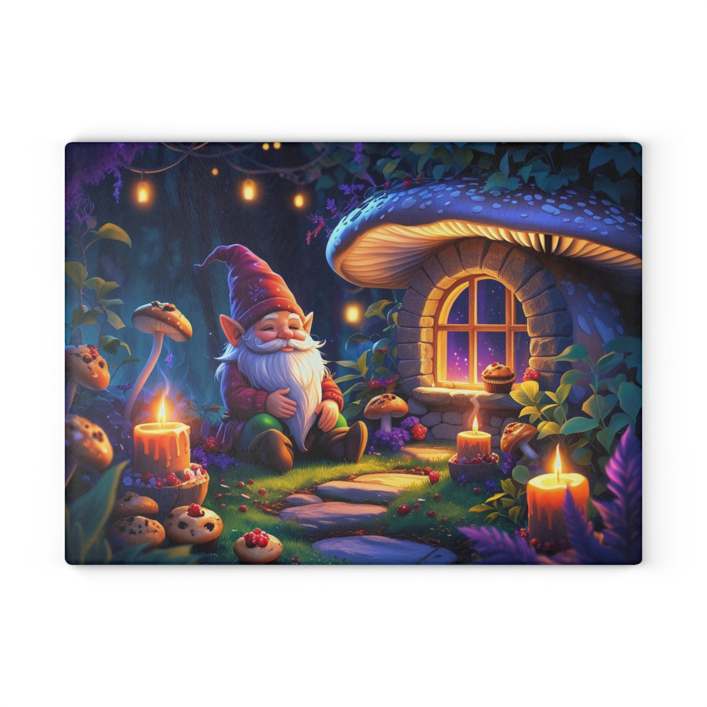 🍄✨ Whimsical Gnome Cottage Cutting Board – Enchanted Forest Charm for Your Kitchen
