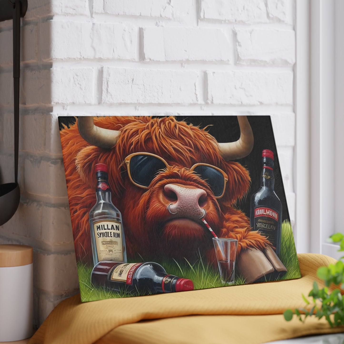 Tabla de cortar de vaca, tabla de cortar de vidrio templado, tabla de charcutería, tabla de cortar, regalo de inauguración de la casa, tabla de cortar personalizada, regalo de whisky