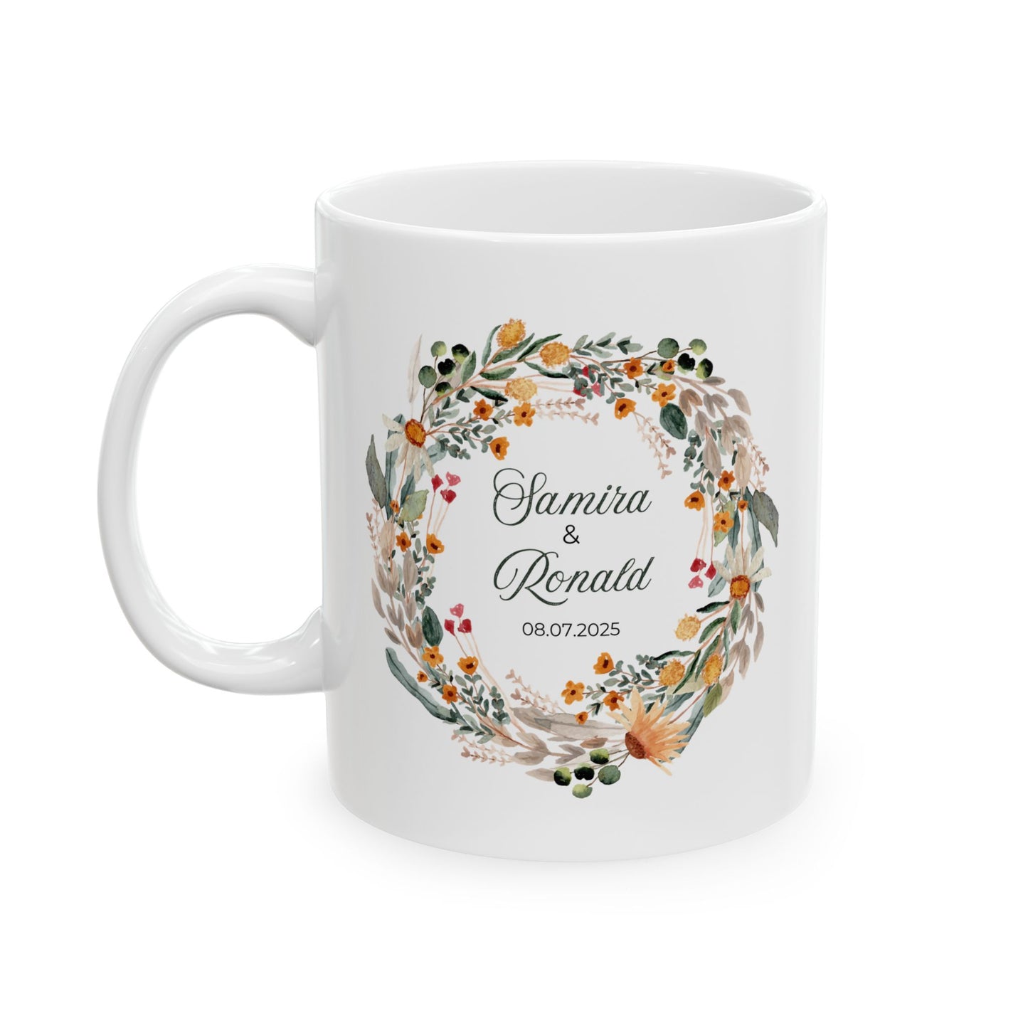 Taza personalizada con corona floral: un hermoso regalo personalizado