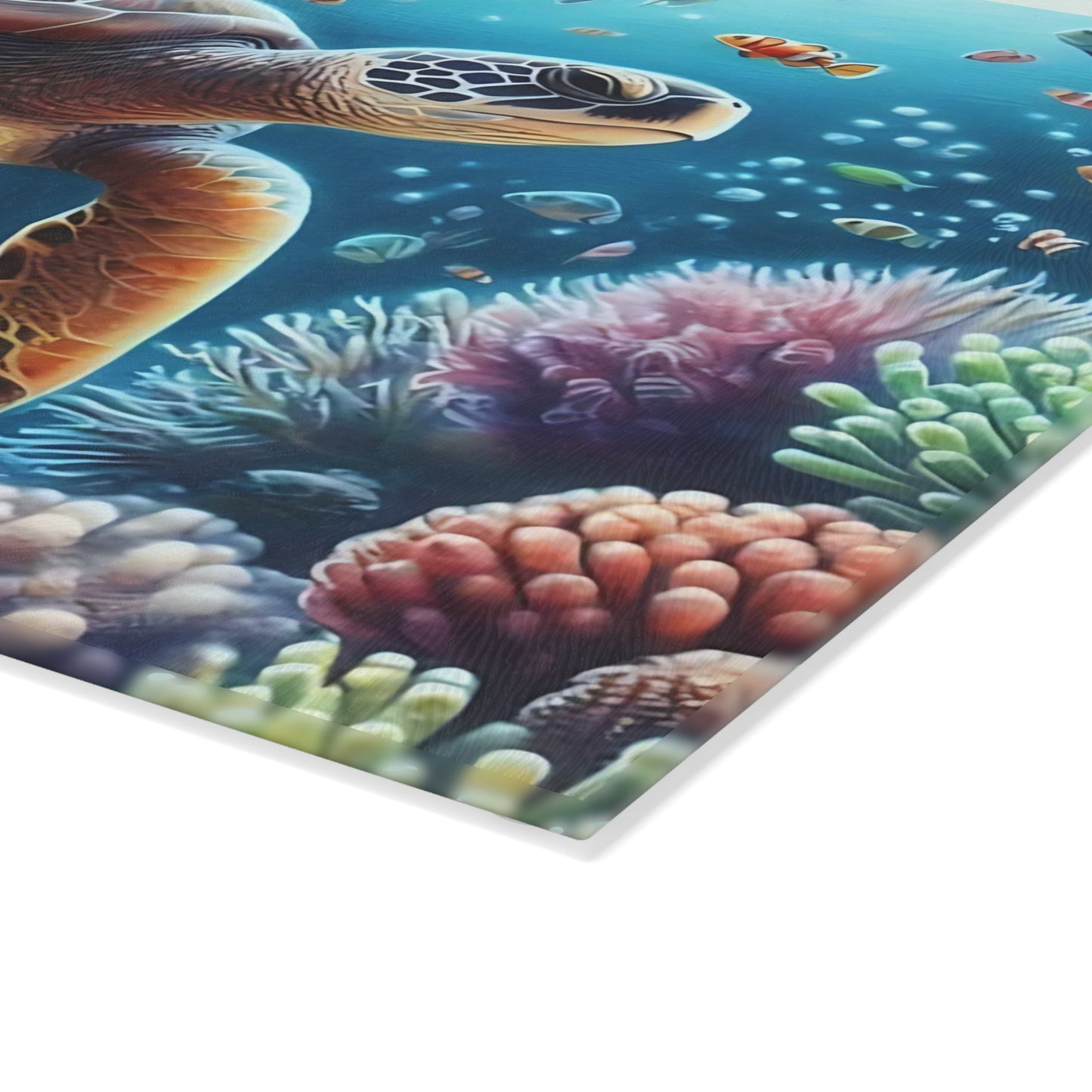 Tabla de cortar con diseño de tortuga marina y arrecife de coral: belleza oceánica serena para tu cocina
