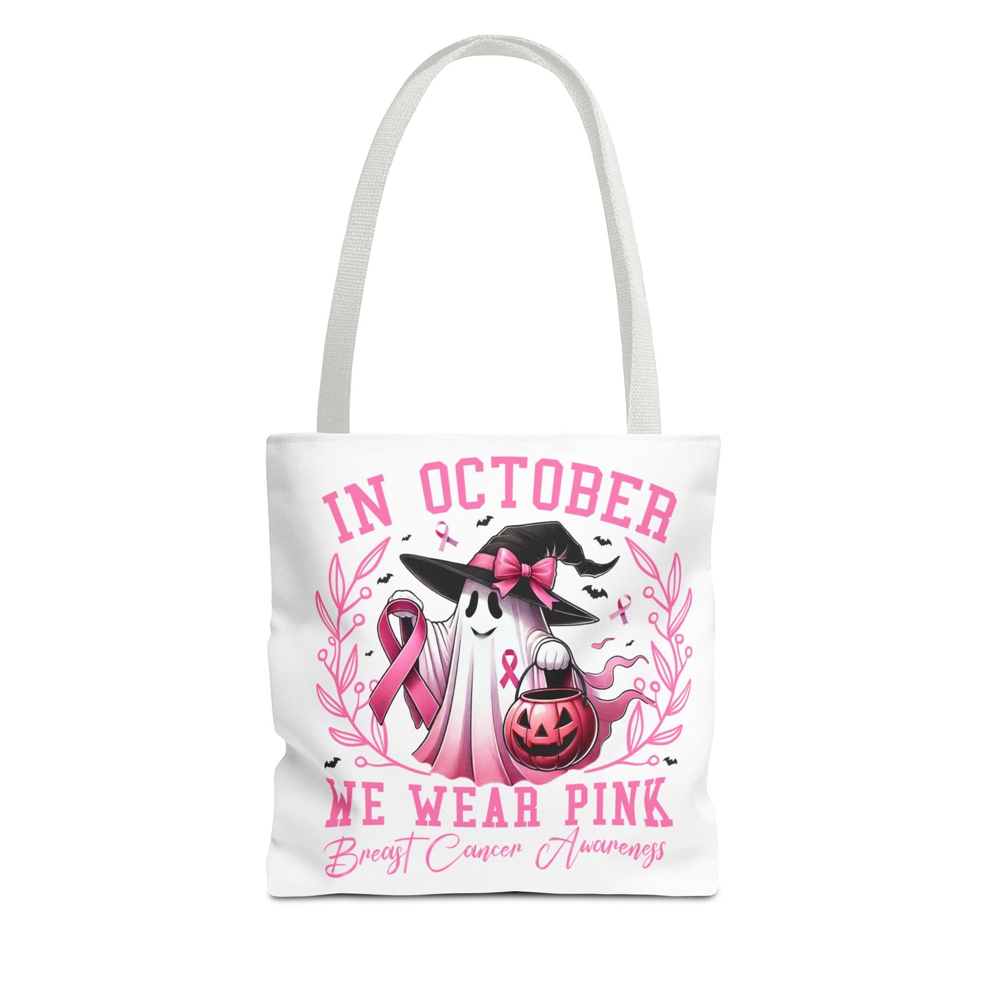 🎀 In October We Wear Pink Tote Bag – Breast Cancer Awareness with Spooky Charm 🎃