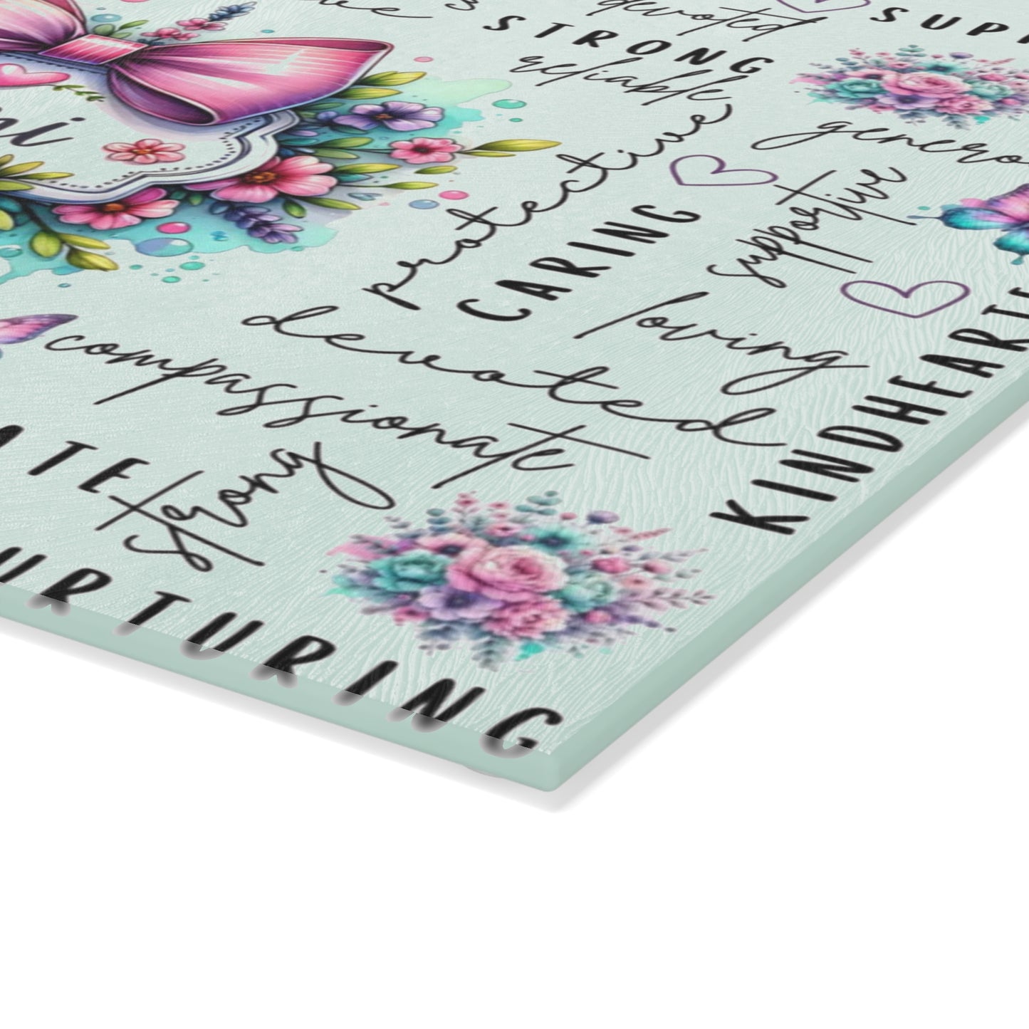 🎀🌸 Mimi Pink Bow Floral Cutting Board – Elegant Kitchen Gift for a Cherished Grandmother 🦋✨