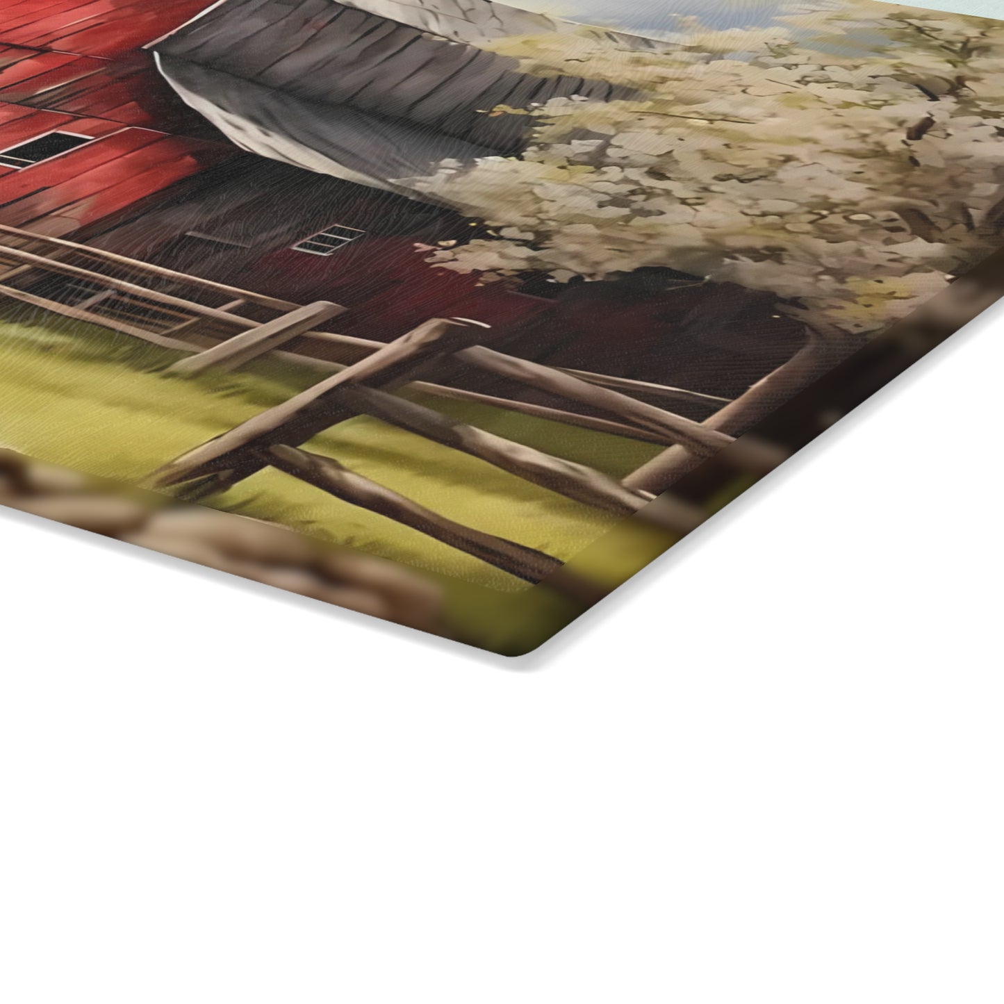 🌸🚜 Rustic Red Barn Blossom Cutting Board – Farmhouse Charm for Your Kitchen 🌾🐓