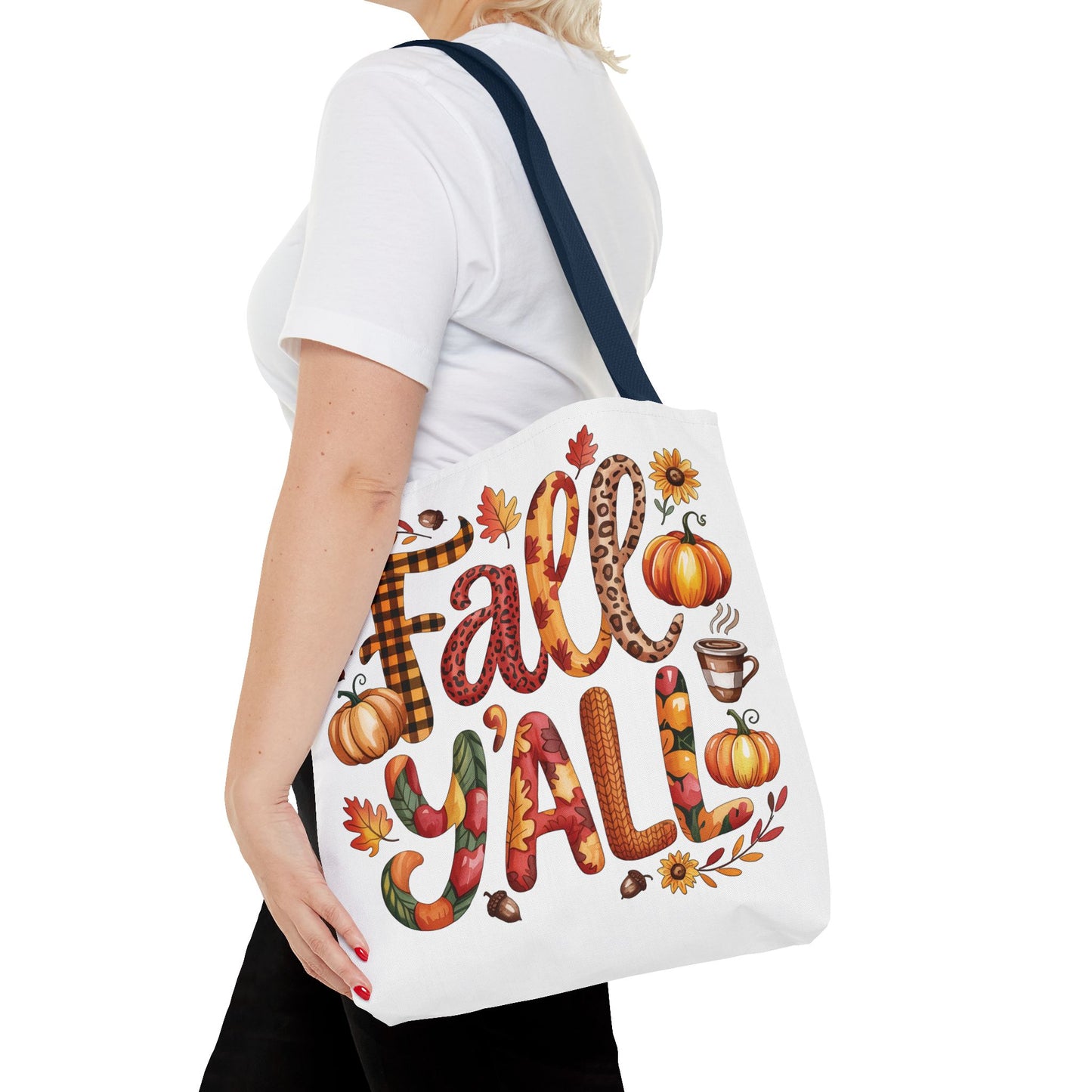 🎃 Fall Y’all Tote Bag – Bold Prints, Cozy Coffee & Pumpkin Cheer 🍂