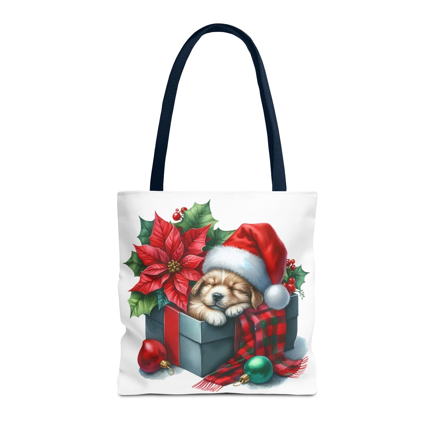 🎁 Sleeping Puppy in Gift Box Christmas Tote – Cozy Holiday Charm for Dog Lovers 🐾