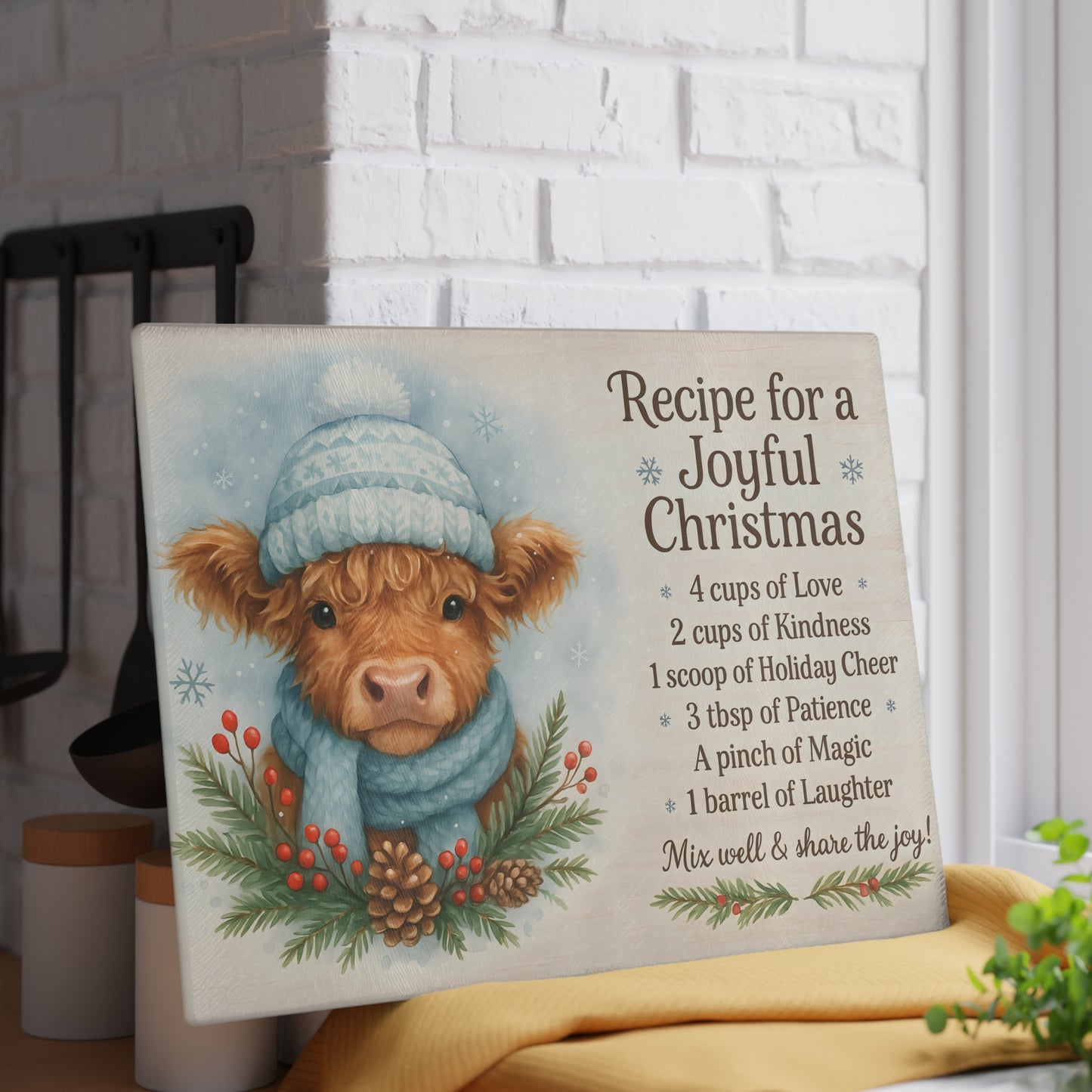 ❄️🎄 Blue Winter Highland Cow Recipe for a Joyful Christmas Cutting Board – Cozy Holiday Kitchen Décor 🎁✨