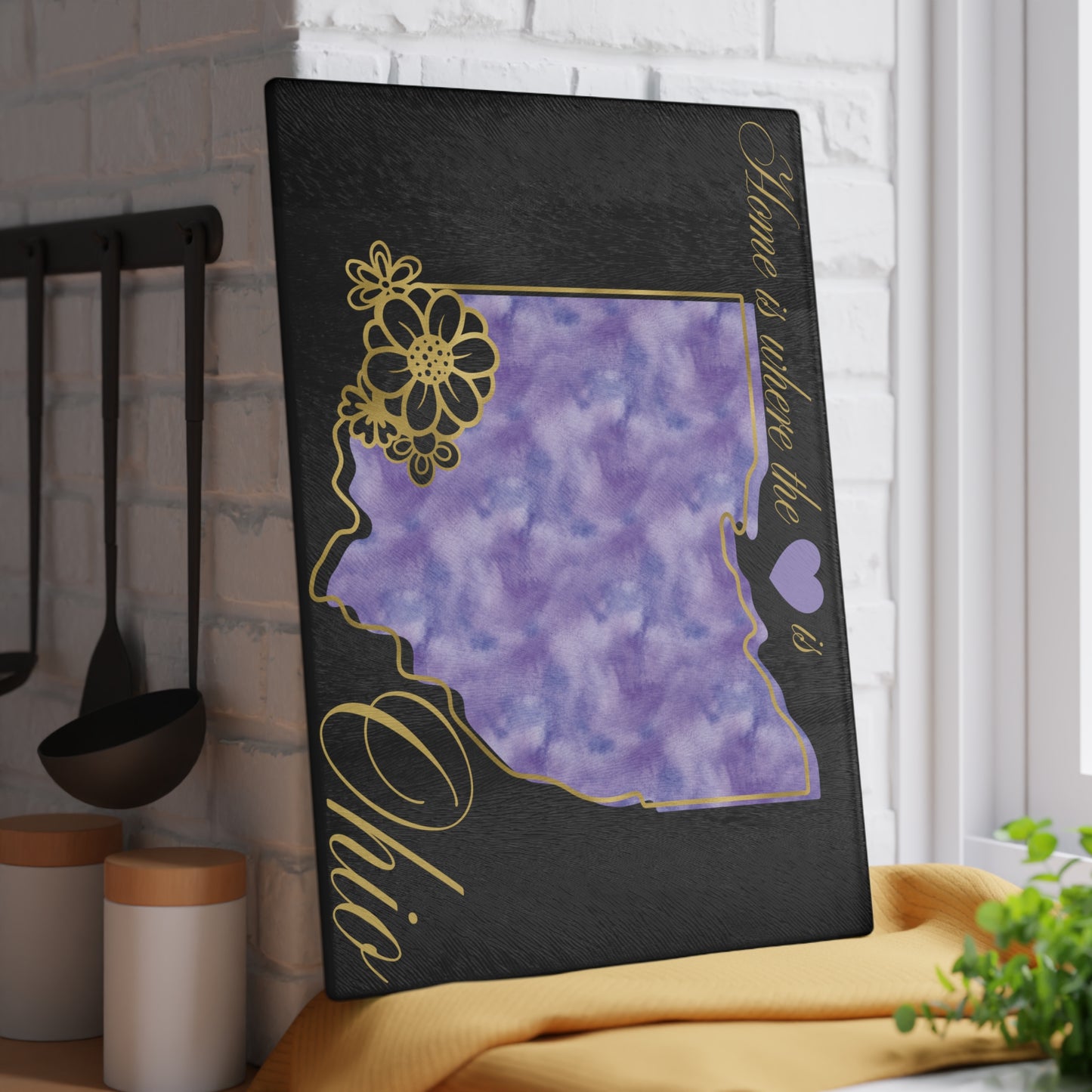 💜 Ohio State Cutting Board – Soft Purple Pride with Floral Heart Elegance