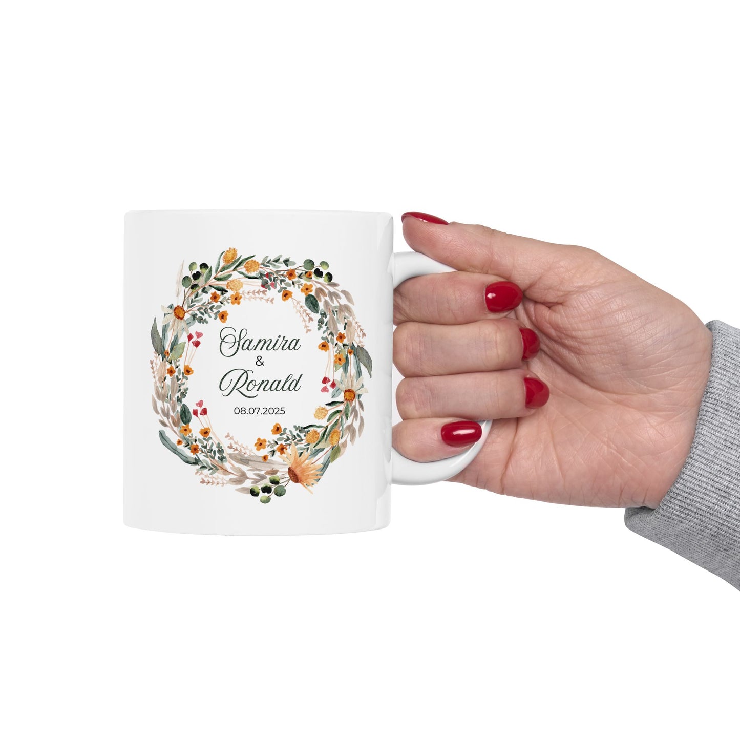 Taza personalizada con corona floral: un hermoso regalo personalizado
