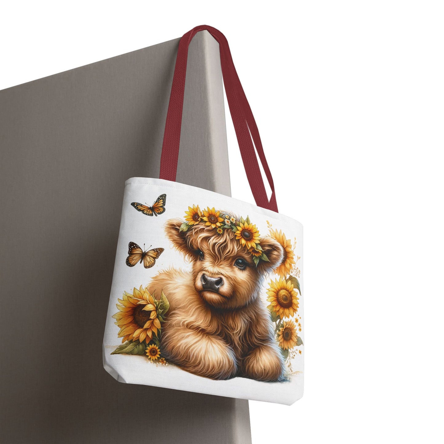 🌻 Sunflower Crown Highland Calf Tote Bag – Country Charm & Butterfly Bliss 🐮👜