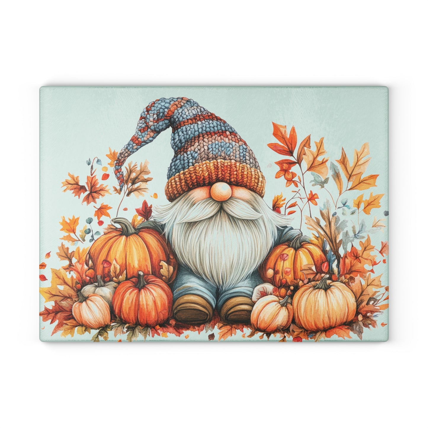 Tabla de cortar con gnomos otoñales y calabazas: un acogedor toque otoñal para tu cocina