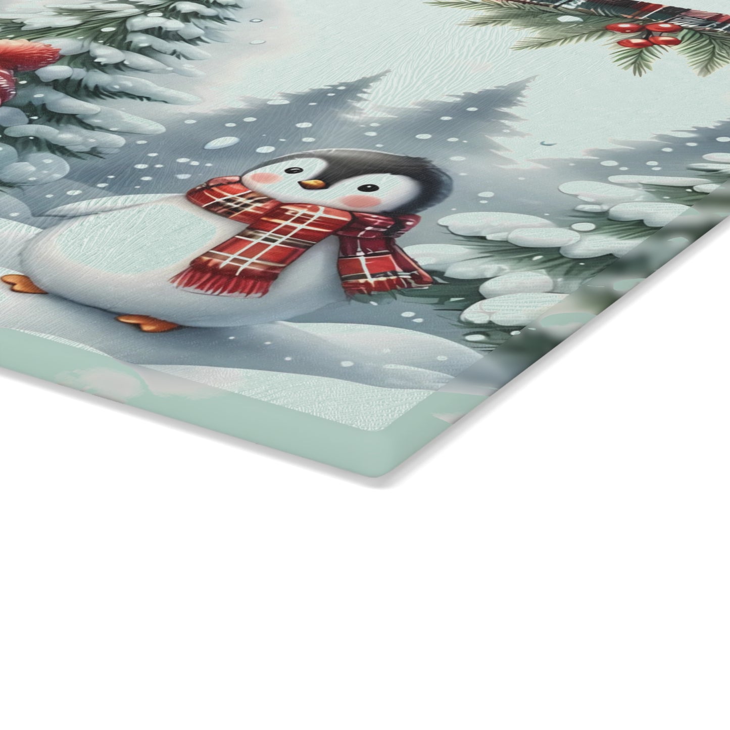 🐧🎄 Winter Penguin Wonderland Cutting Board – Festive Holiday Kitchen Décor with Plaid Accents ❄️✨