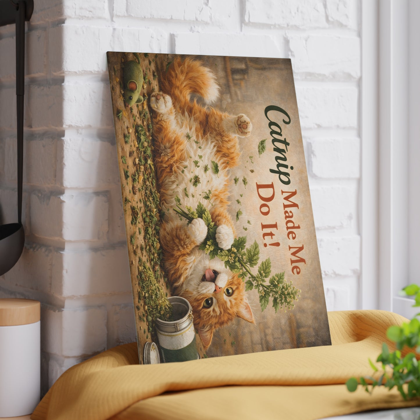Catnip Made Me Do It Glass Cutting Board – Funny Cat Kitchen Art