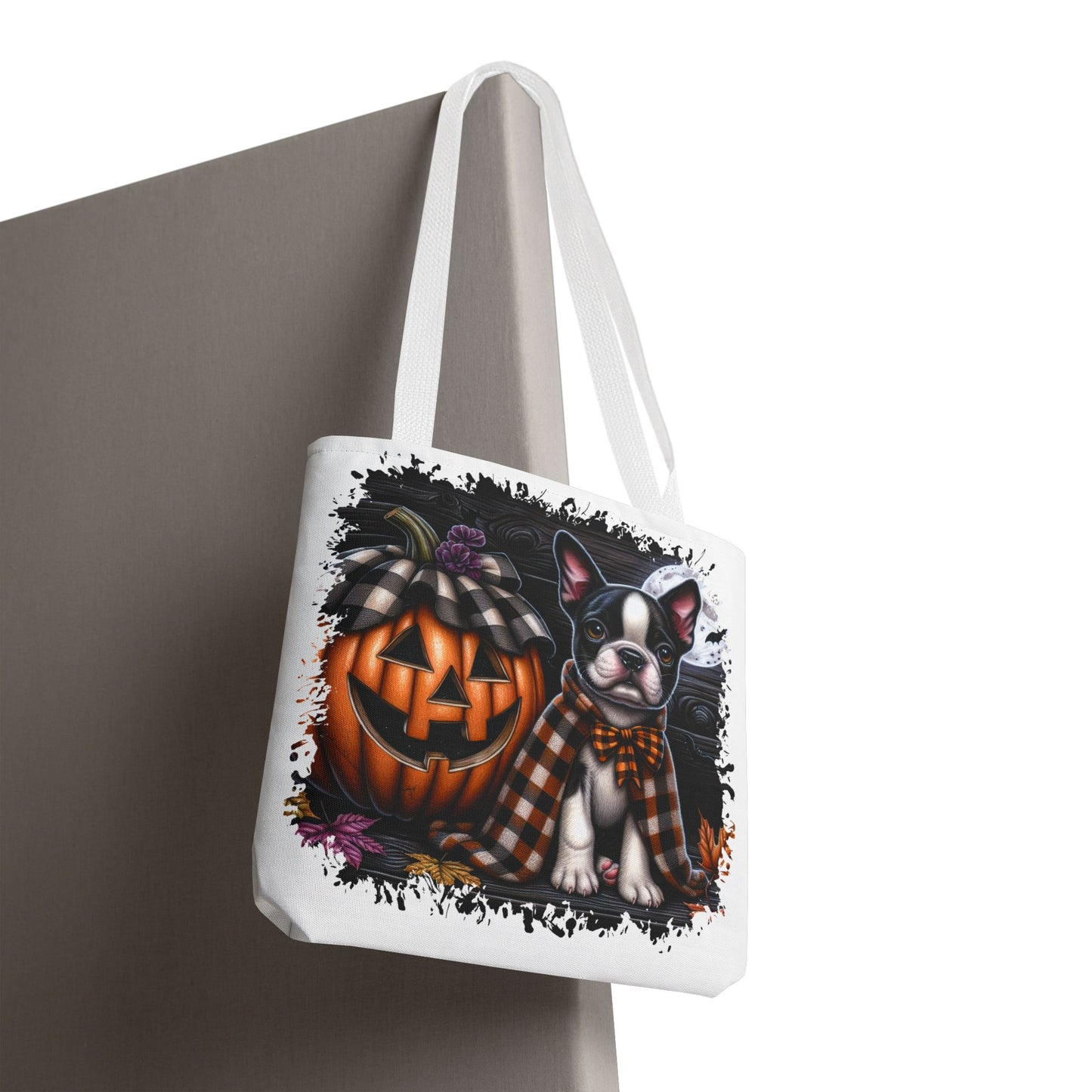 🎃 Boston Terrier Halloween Tote Bag – Spooky Cute with Plaid Style 🐾🖤👜