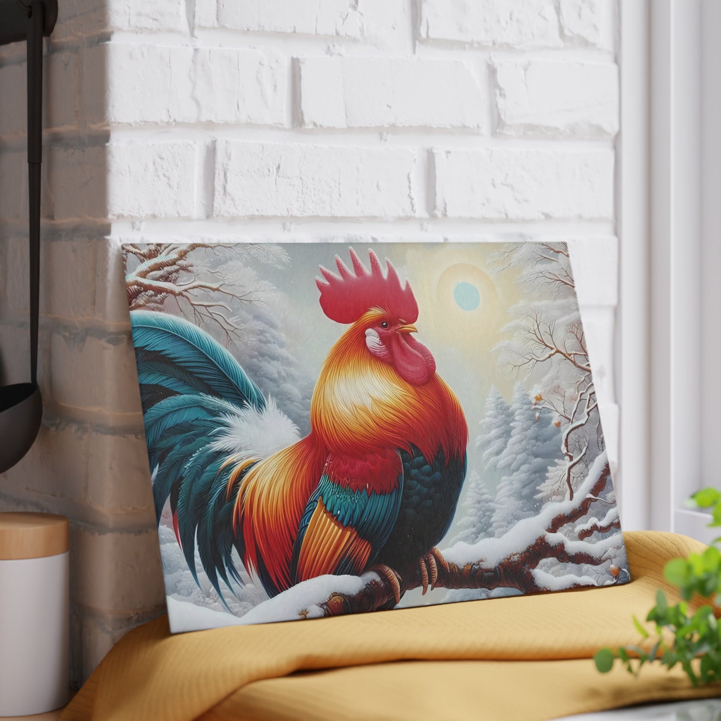 🐓❄️ Winter Rooster Cutting Board – Snowy Elegance for Your Kitchen ❄️🐓