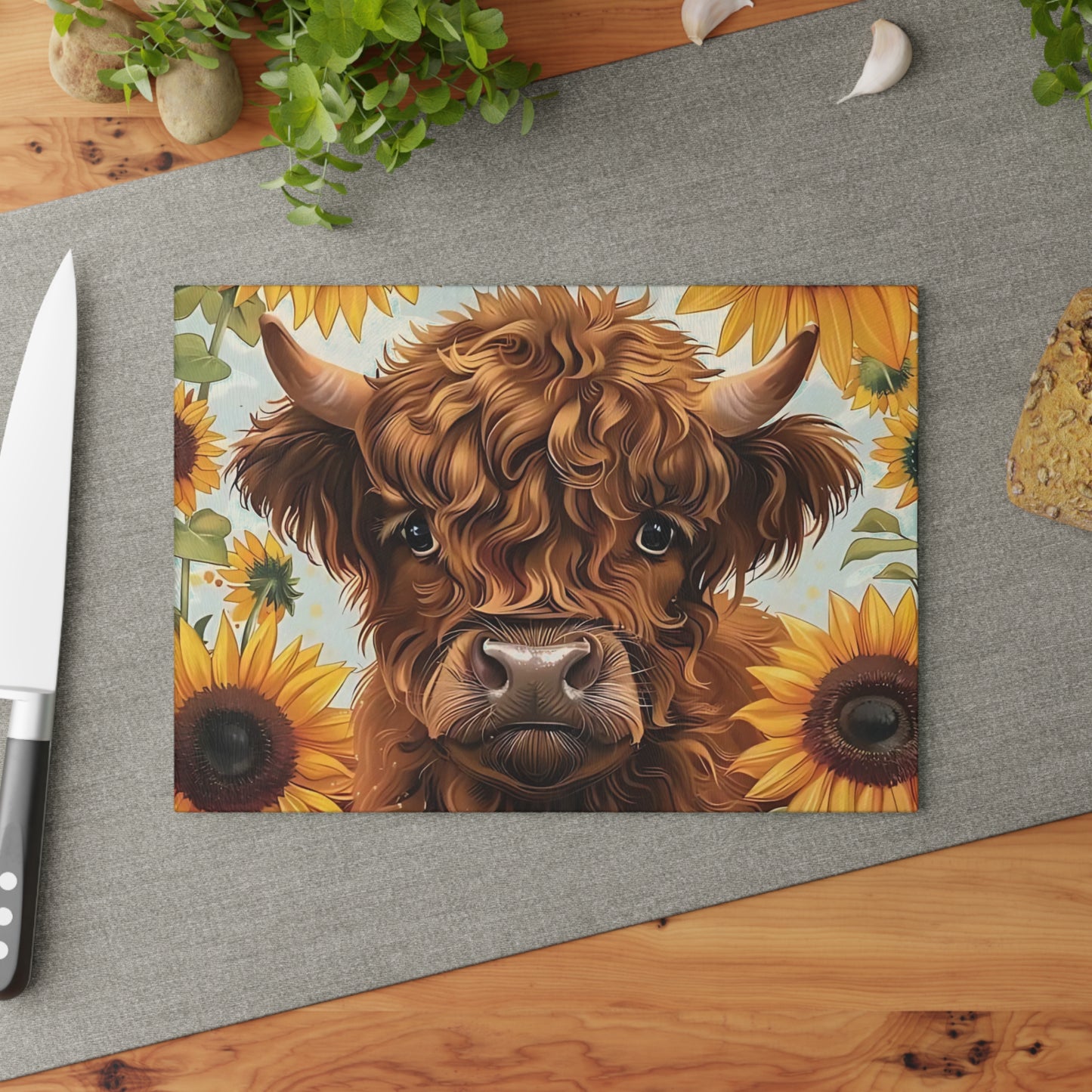 Tabla de cortar de vaca, tabla de cortar de vidrio templado, tabla de charcutería, tabla de cortar, regalo de inauguración de la casa, tabla de cortar personalizada, vaca de las Tierras Altas