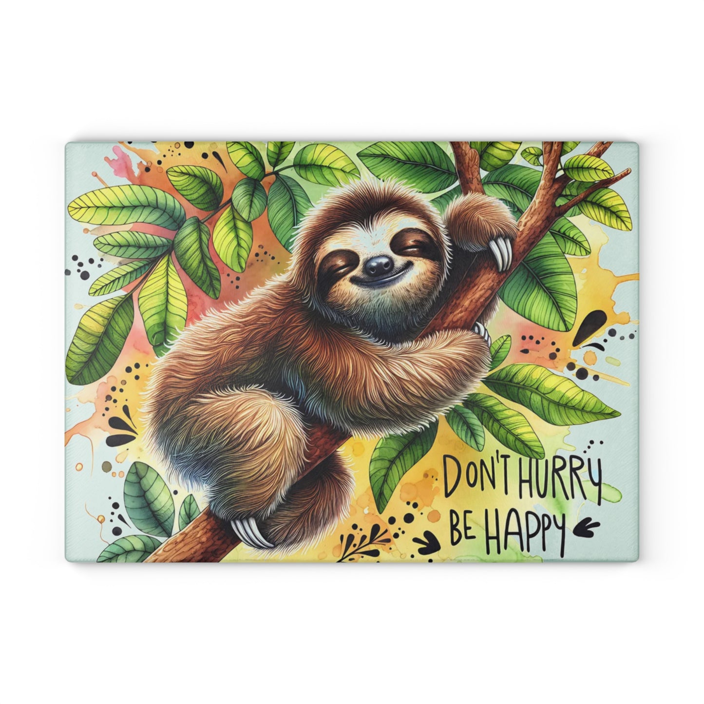 Sloth “Don’t Hurry Be Happy” Cutting Board – Whimsical Jungle Charm for Your Kitchen