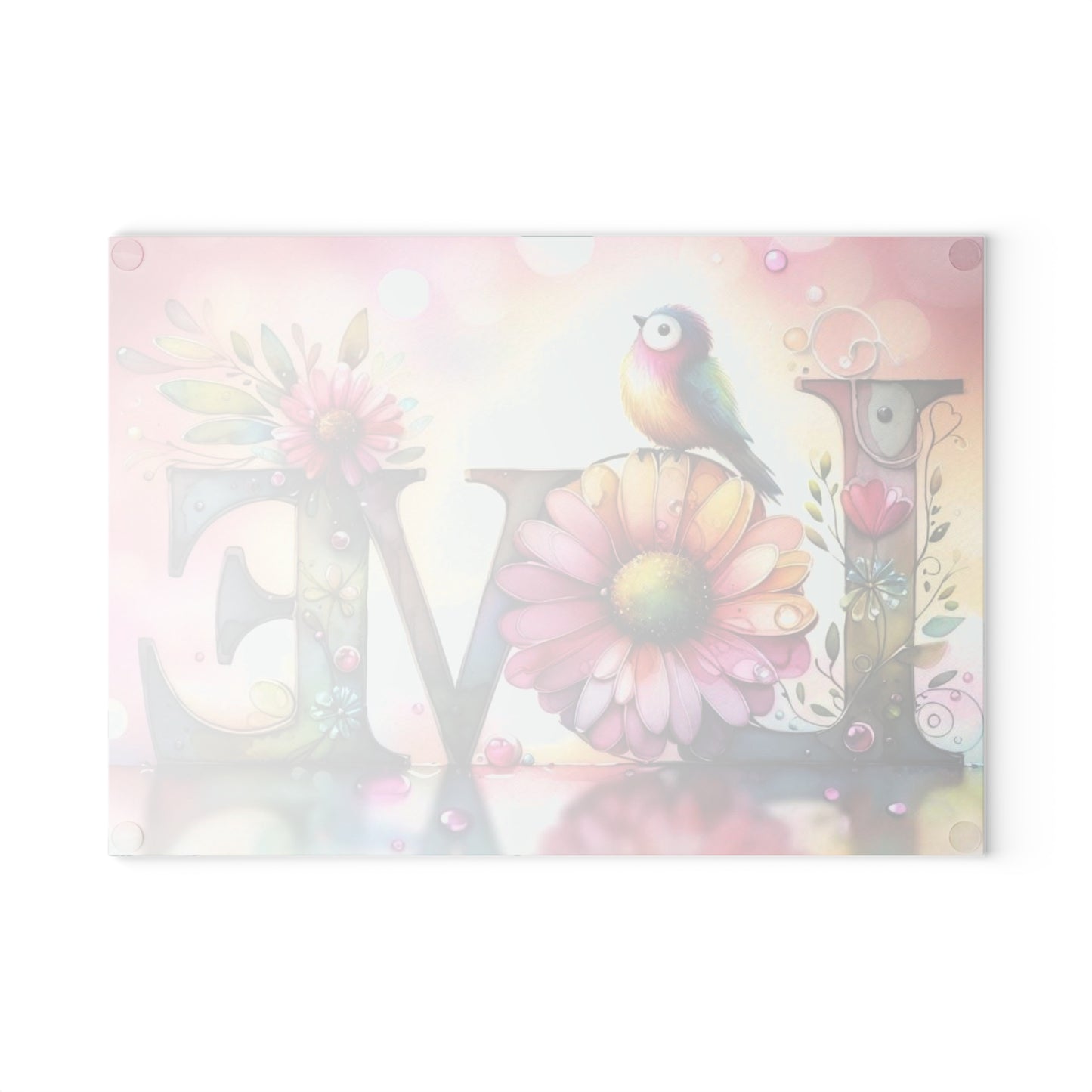 Tabla de cortar, diseño de amor con pájaros y girasoles, decoración de cocina, bandeja de vidrio para servir, regalo de inauguración de la casa, utensilio de cocina