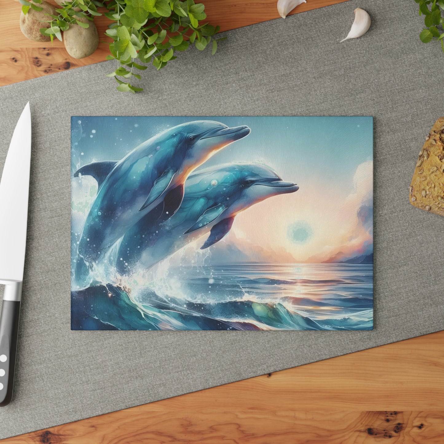 🌊🐬 Sunlit Ocean Dolphins Cutting Board – Serenity Meets Coastal Elegance 🐬🌊