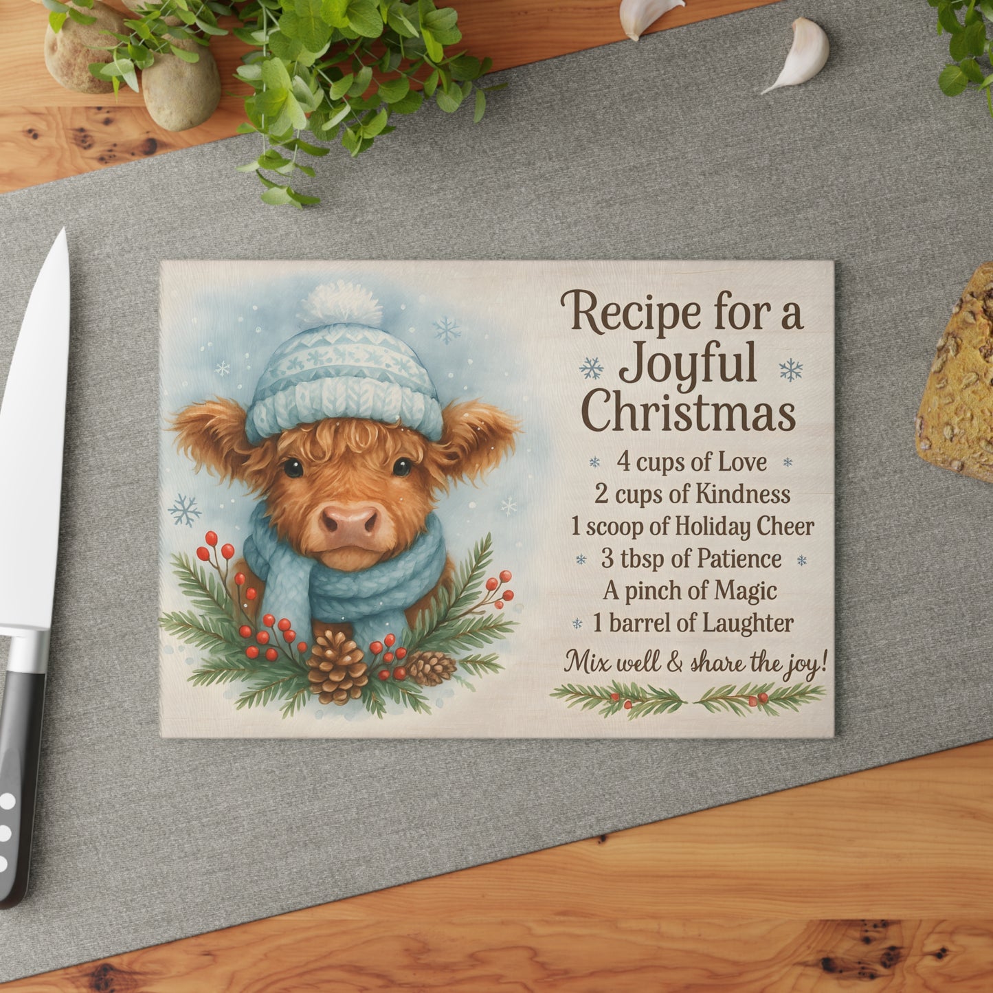 ❄️🎄 Blue Winter Highland Cow Recipe for a Joyful Christmas Cutting Board – Cozy Holiday Kitchen Décor 🎁✨
