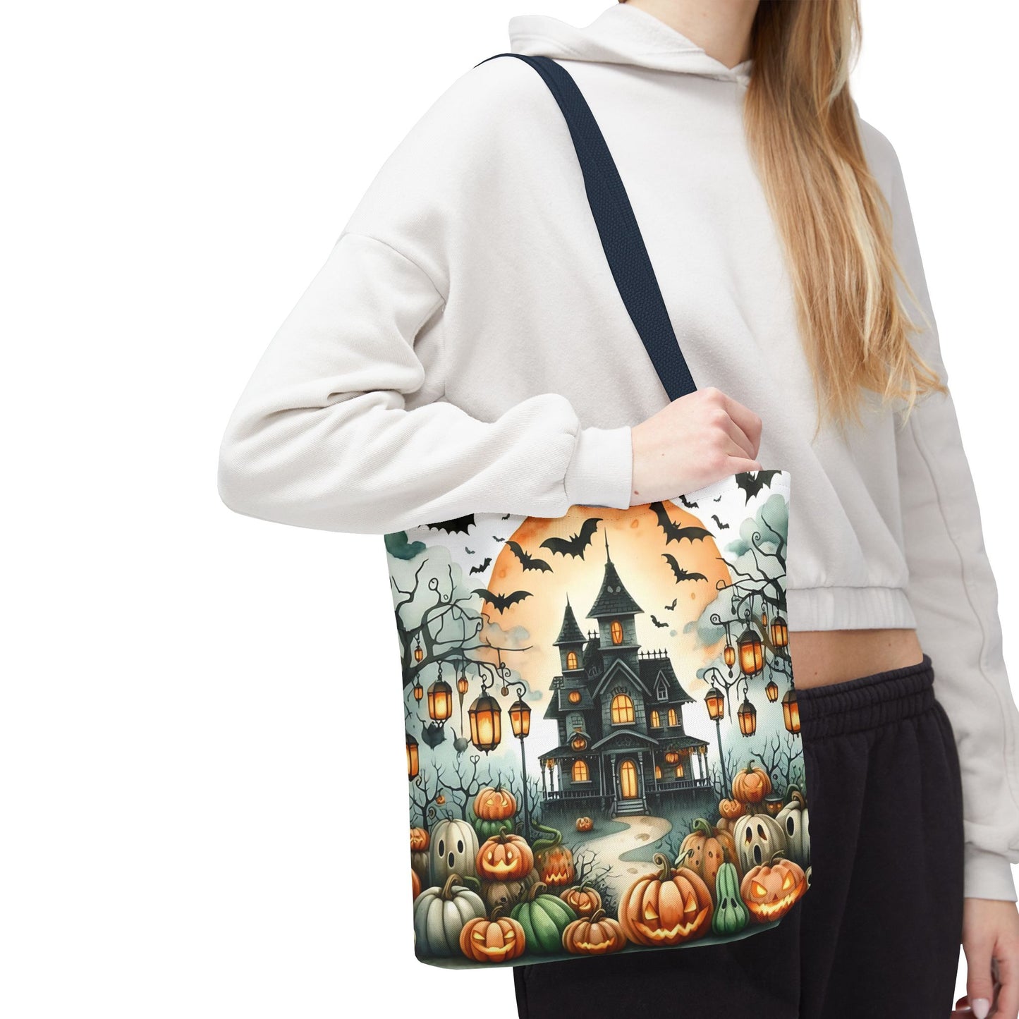 🏚️ Haunted House Halloween Tote Bag – Spooky Nights & Pumpkin Delights 🎃🖤