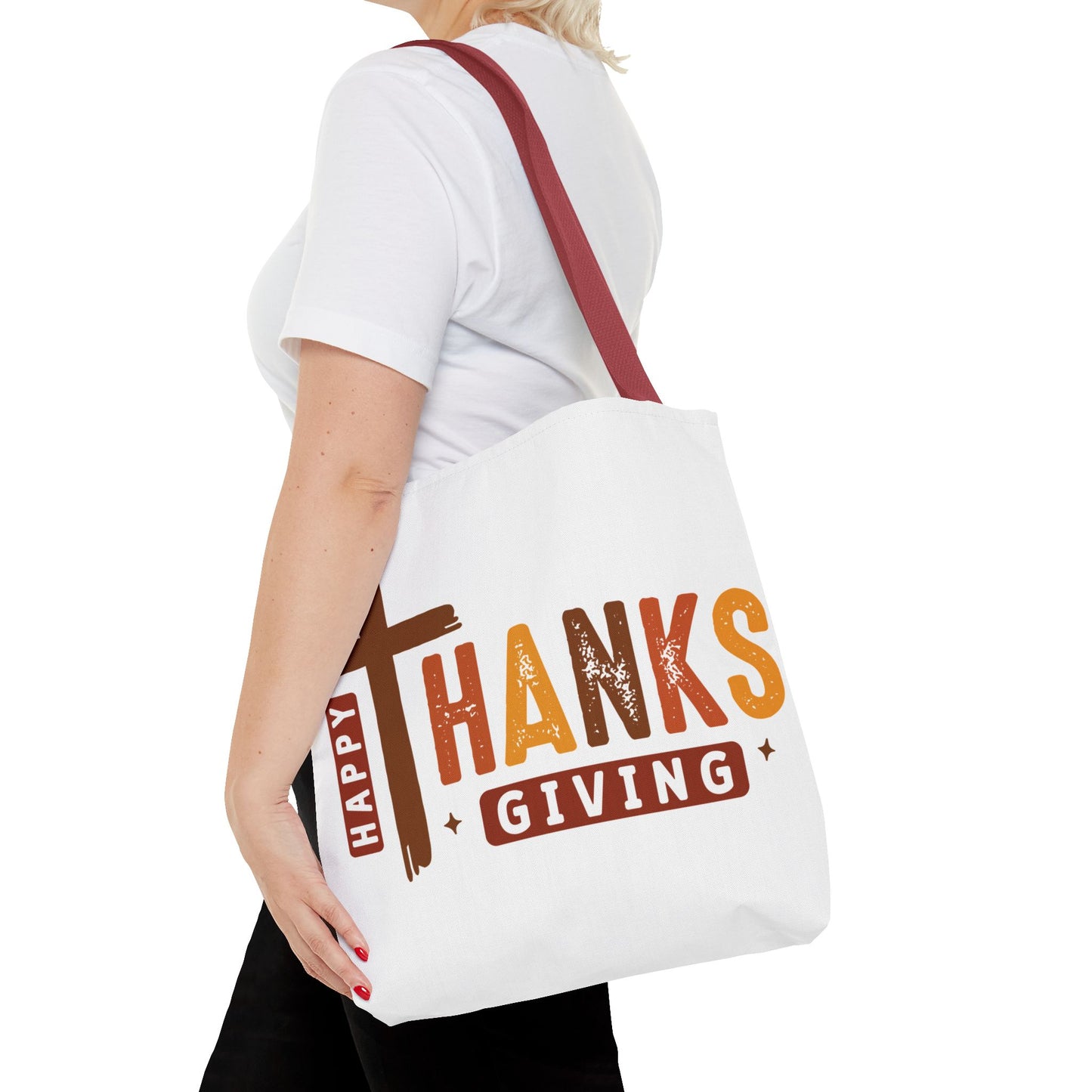 ✝️ Happy Thanksgiving Cross Tote – Faith & Gratitude in Fall Colors 🍂