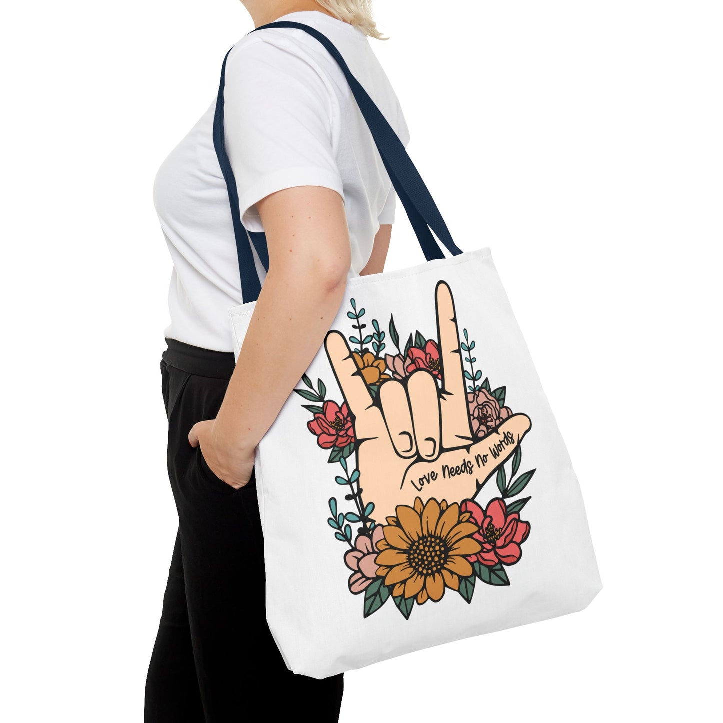 Bolsa de tela con gesto de "Te amo" en ASL (siglas en inglés)