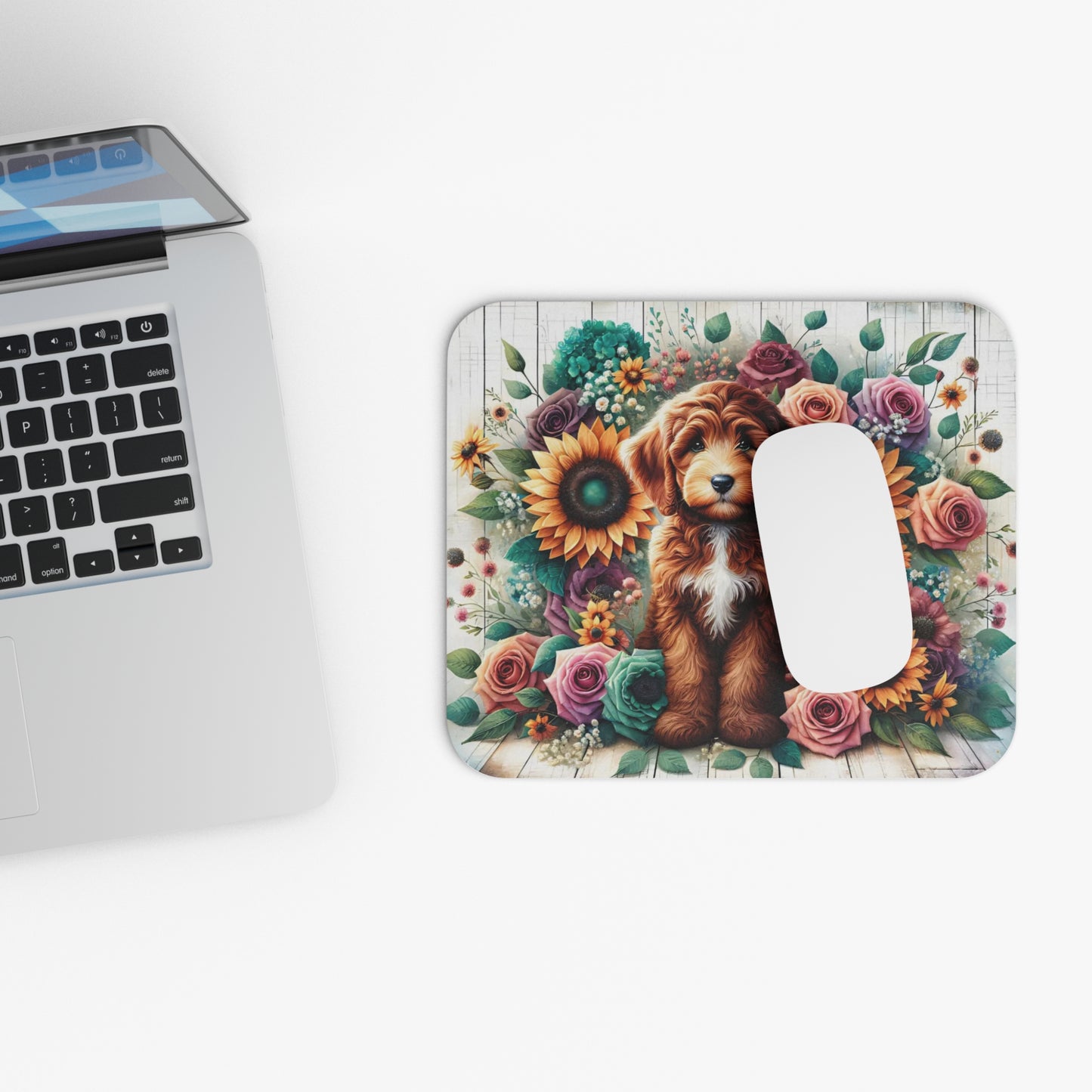 🖱️🌻🐶 Puppy & Sunflower Garden Mouse Pad – Cozy Floral Charm for Your Desk