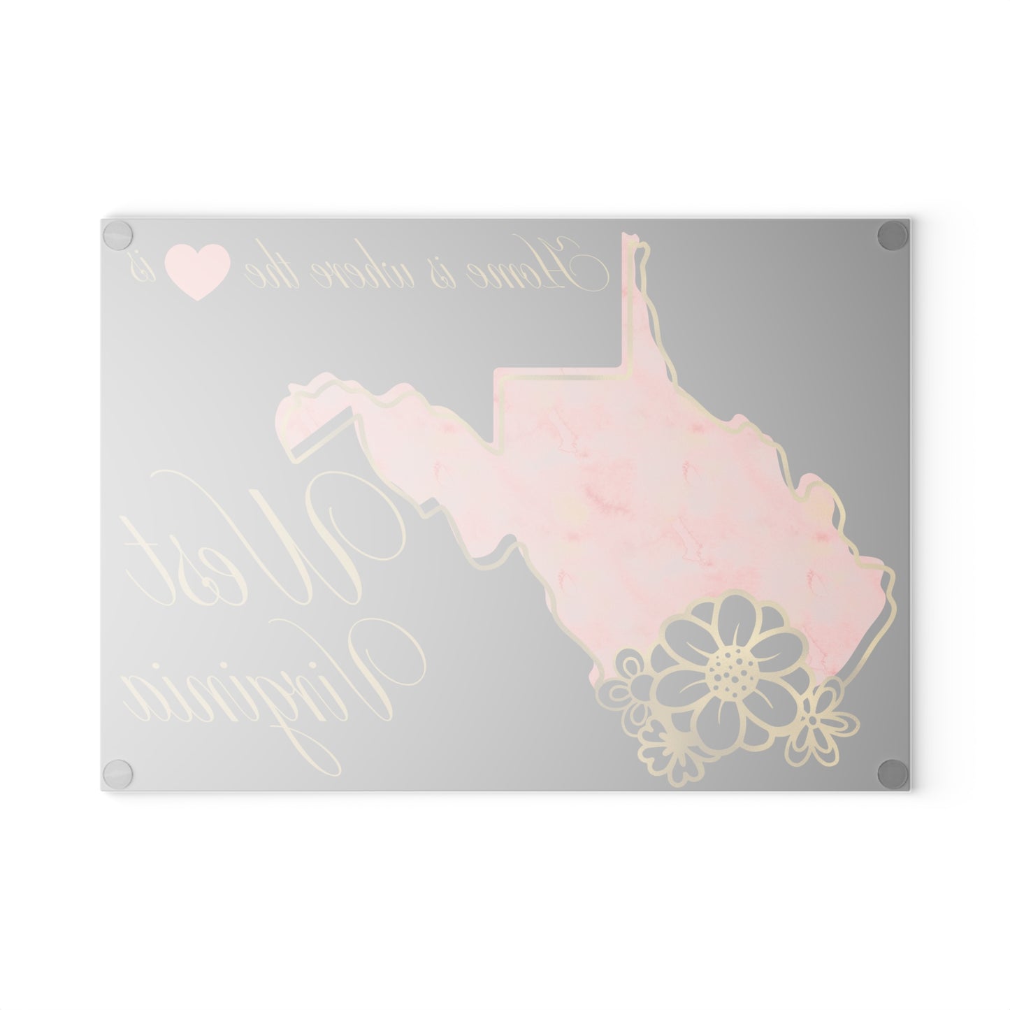 🏡 West Virginia Floral State Cutting Board – “Home is Where the Heart Is” in Blush & Gold 🌸