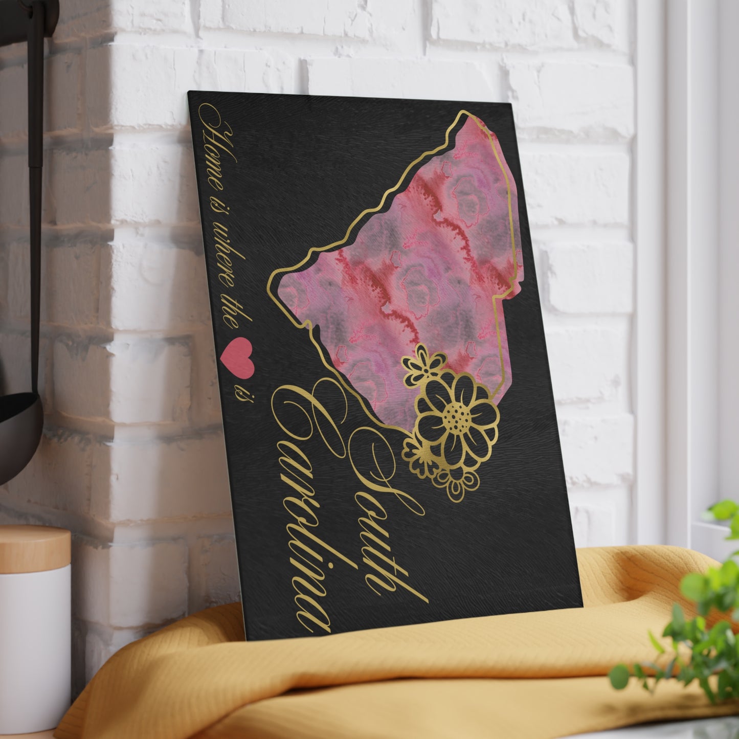 🌺 South Carolina Floral State Cutting Board – Southern Grace in Rose & Gold 🌸