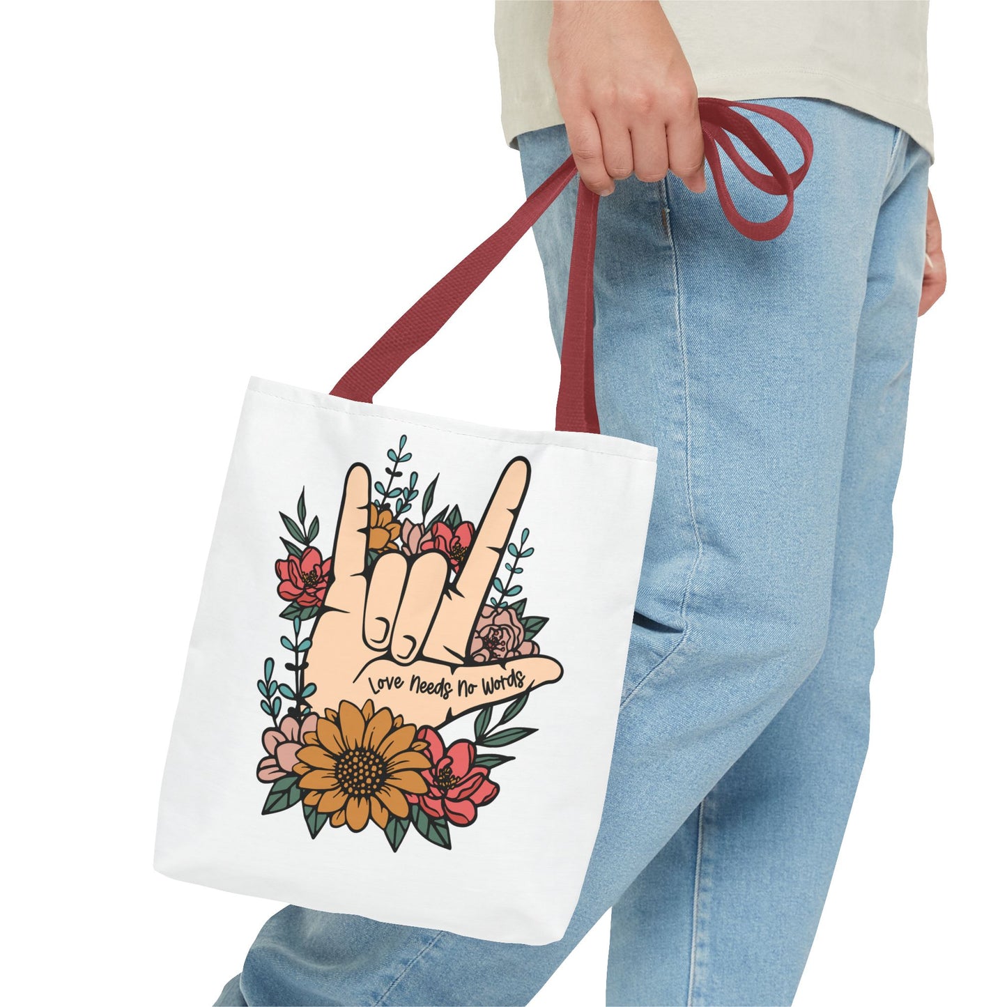 Bolsa de tela con gesto de "Te amo" en ASL (siglas en inglés)
