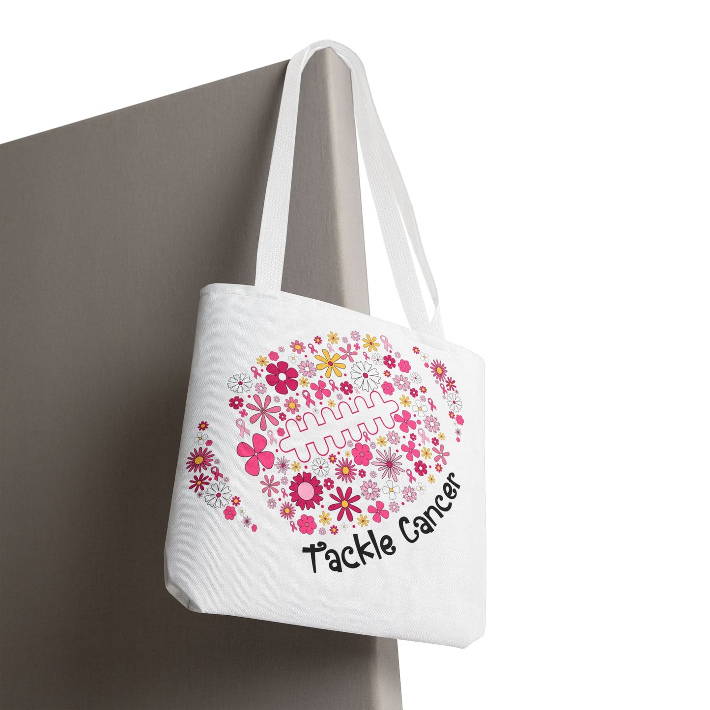 ๐ธ Pink Floral Football Tote Bag โ Game Day Meets Breast Cancer Awareness ๐๐