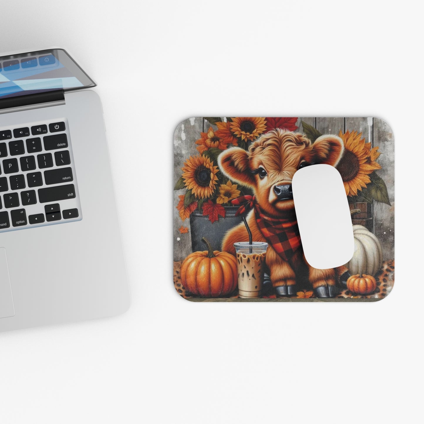 ๐ฑ๏ธ๐๐ฎ Fall Highland Cow Mouse Pad โ Pumpkins, Sunflowers & Plaid Cozy Vibes