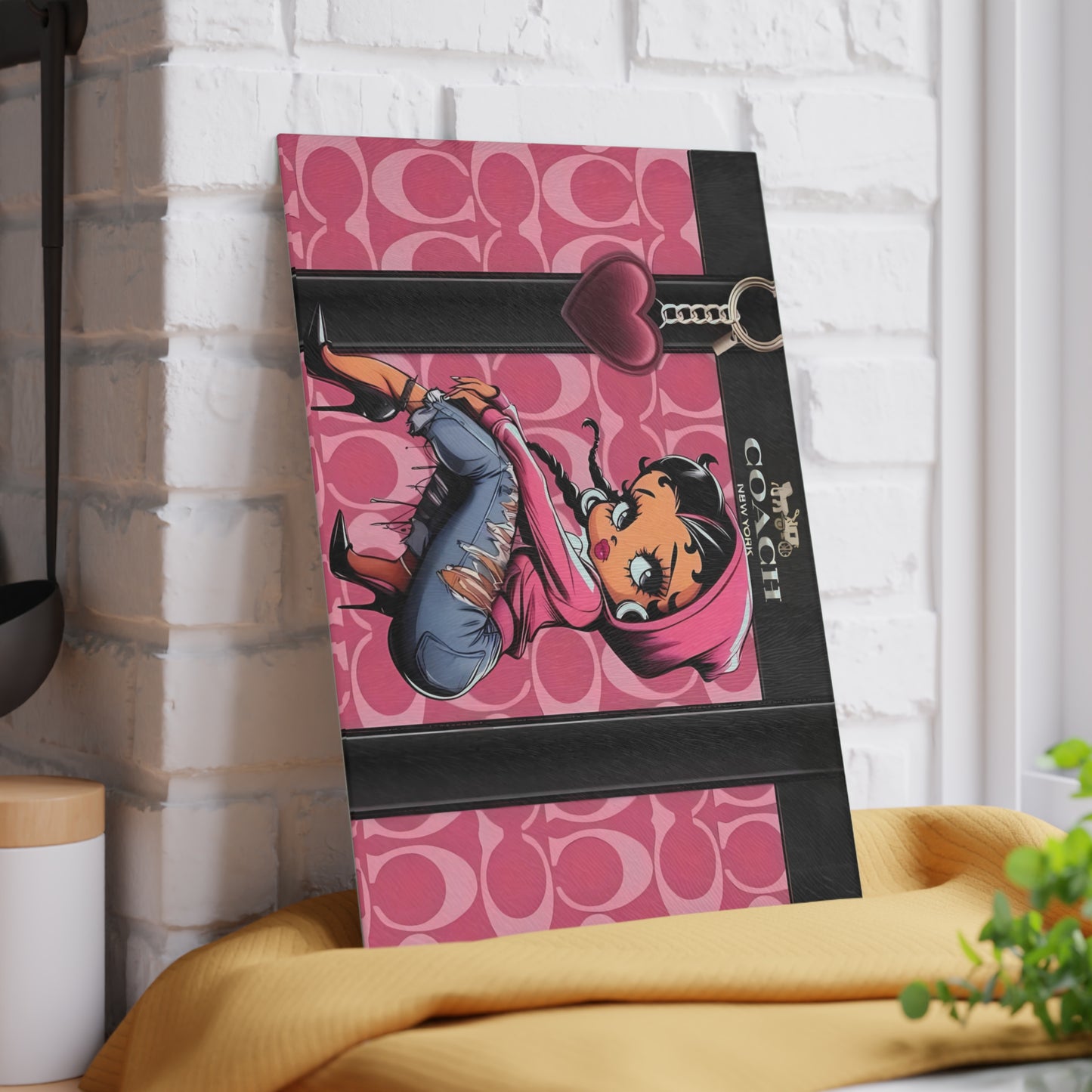 Tabla de cortar rosa retro chic: elegante decoración de cocina de vidrio con estilo urbano