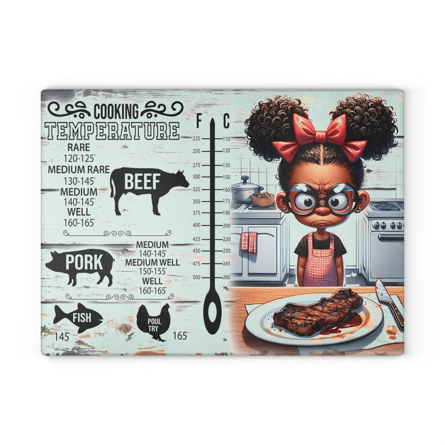 🍴 Funny Cooking Temperature Chart Cutting Board – Sassy Kitchen Decor with a Side of Humor