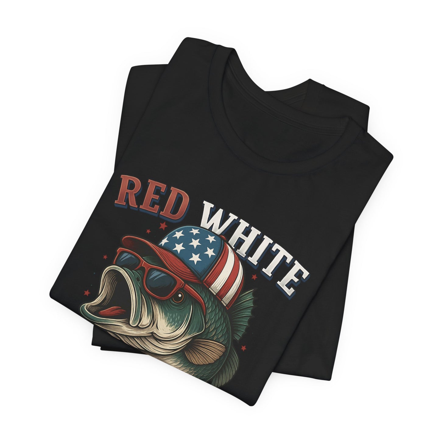 Divertida camiseta patriótica de pescado, con estampado rojo, blanco y negro, unisex, ideal para el 4 de julio, regalo para papá, ideal para barbacoas de verano.