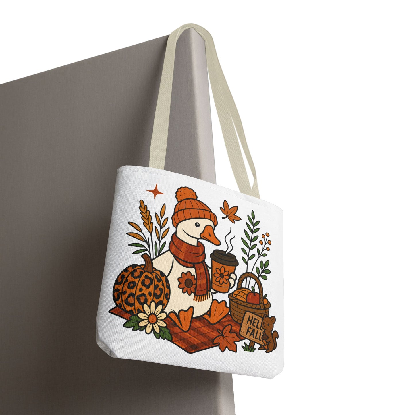 🧣 Hello Fall Cozy Duck Tote Bag – A Quirky Autumn Hug in a Bag 🍂🦆