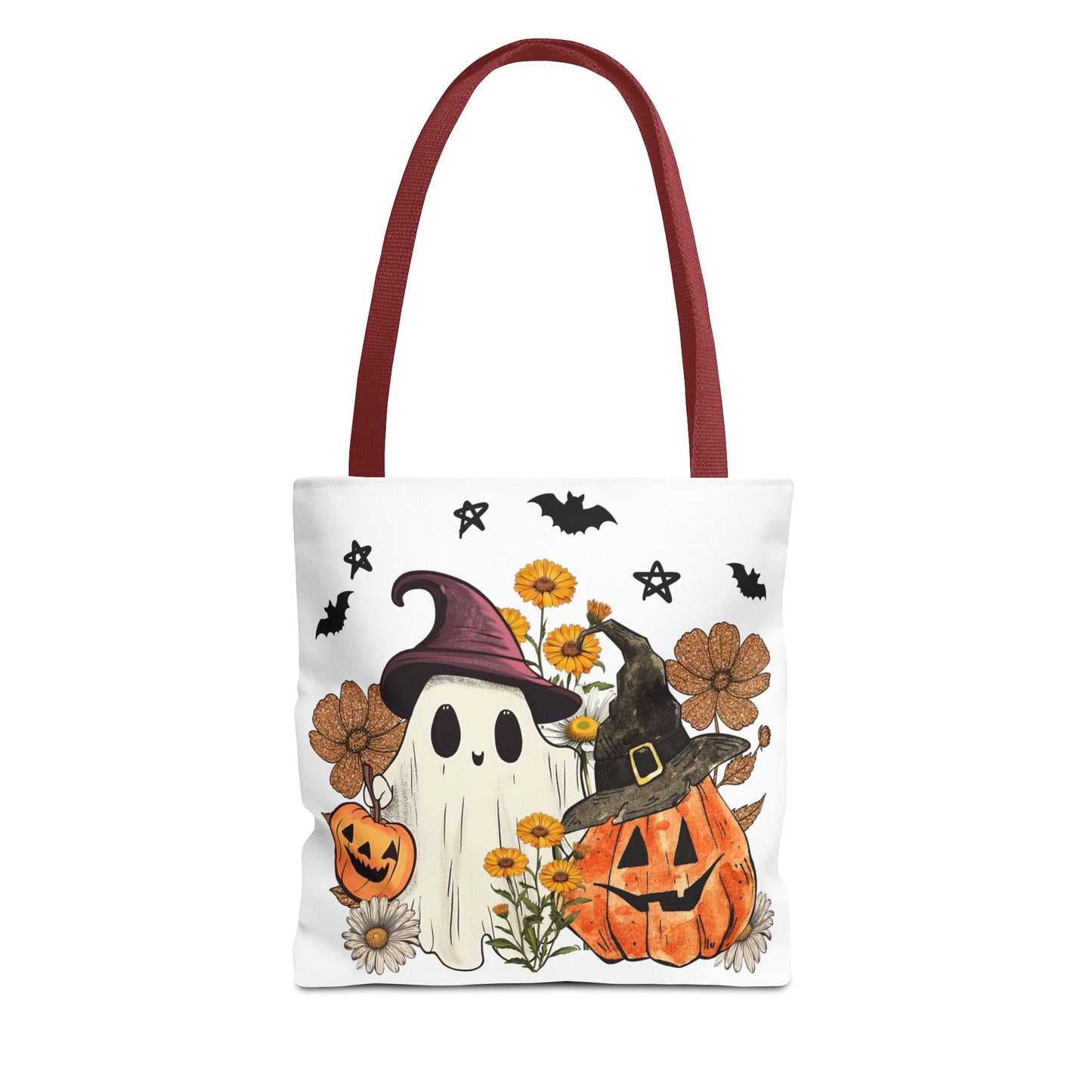 🎃 Ghost & Pumpkin Floral Tote Bag – Whimsical Halloween Charm 👻👜