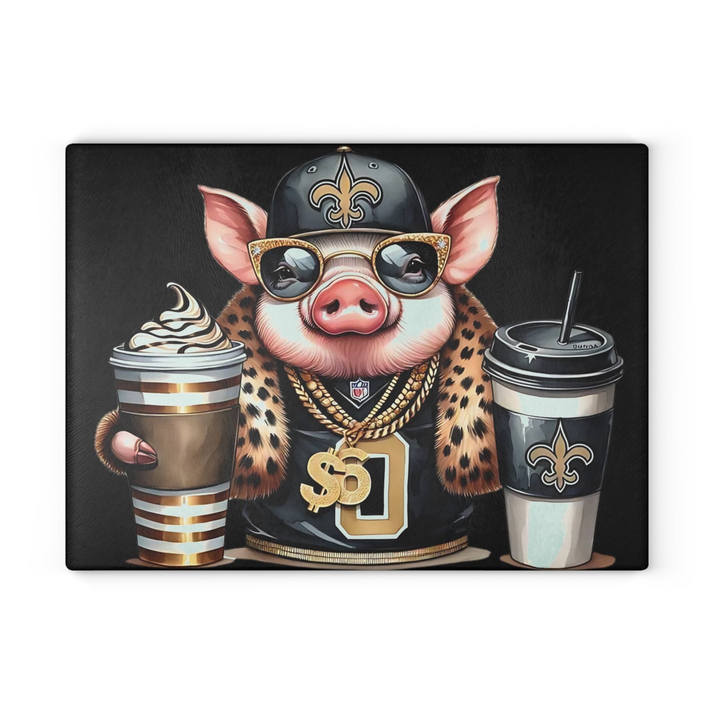 Tabla de cortar de vidrio Boss Pig en negro y dorado: un estilo de charcutería de lujo para cocinas atrevidas y divertidas