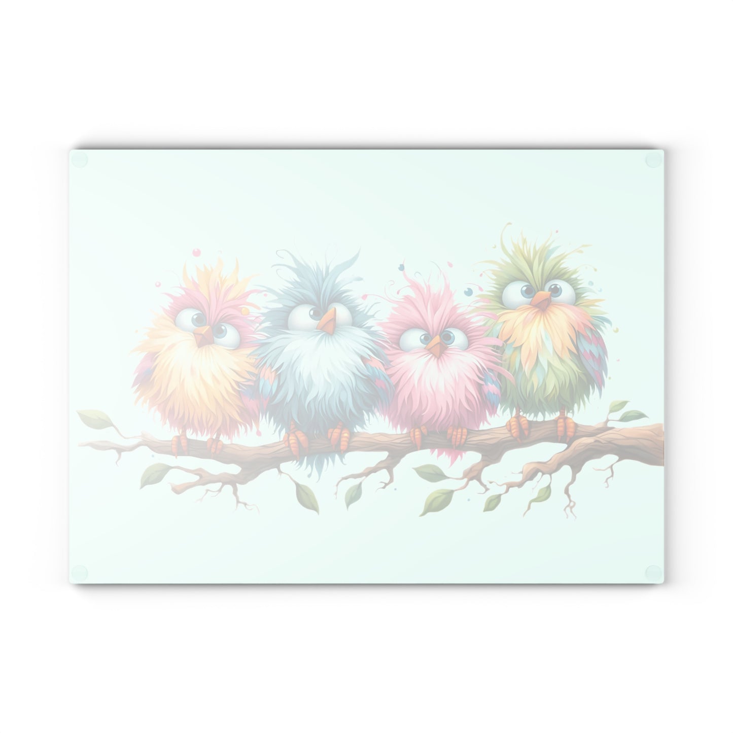 Tabla de cortar - Diseño pastel de pájaros esponjosos - Rosa rosa única en un campo de margaritas, Regalo único, Tabla de cortar de vidrio, Tabla de charcutería, Tabla de cortar personalizada, Flores