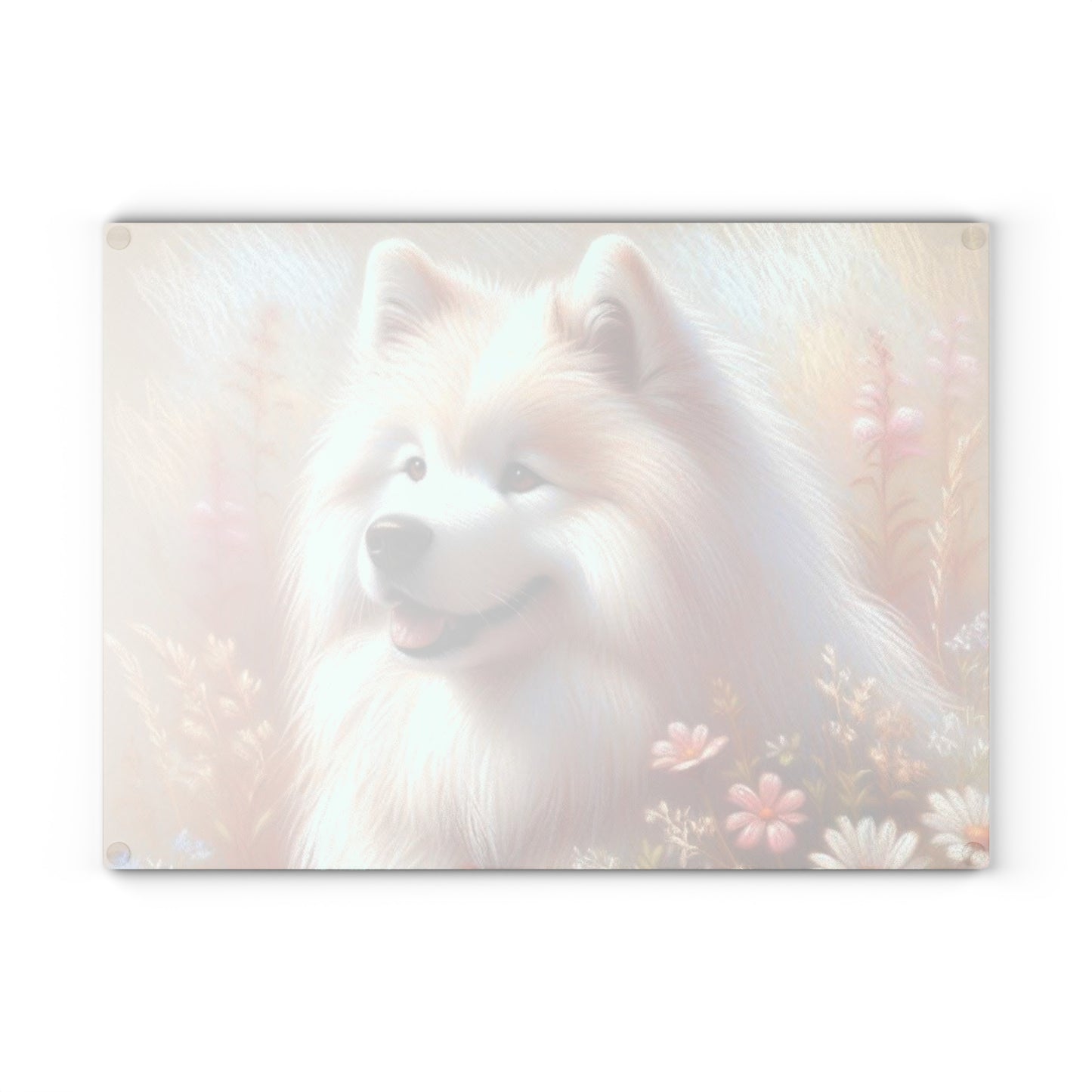 🐶 Samoyed Meadow Bloom Cutting Board – Fluffy White Charm for Your Kitchen 🌸