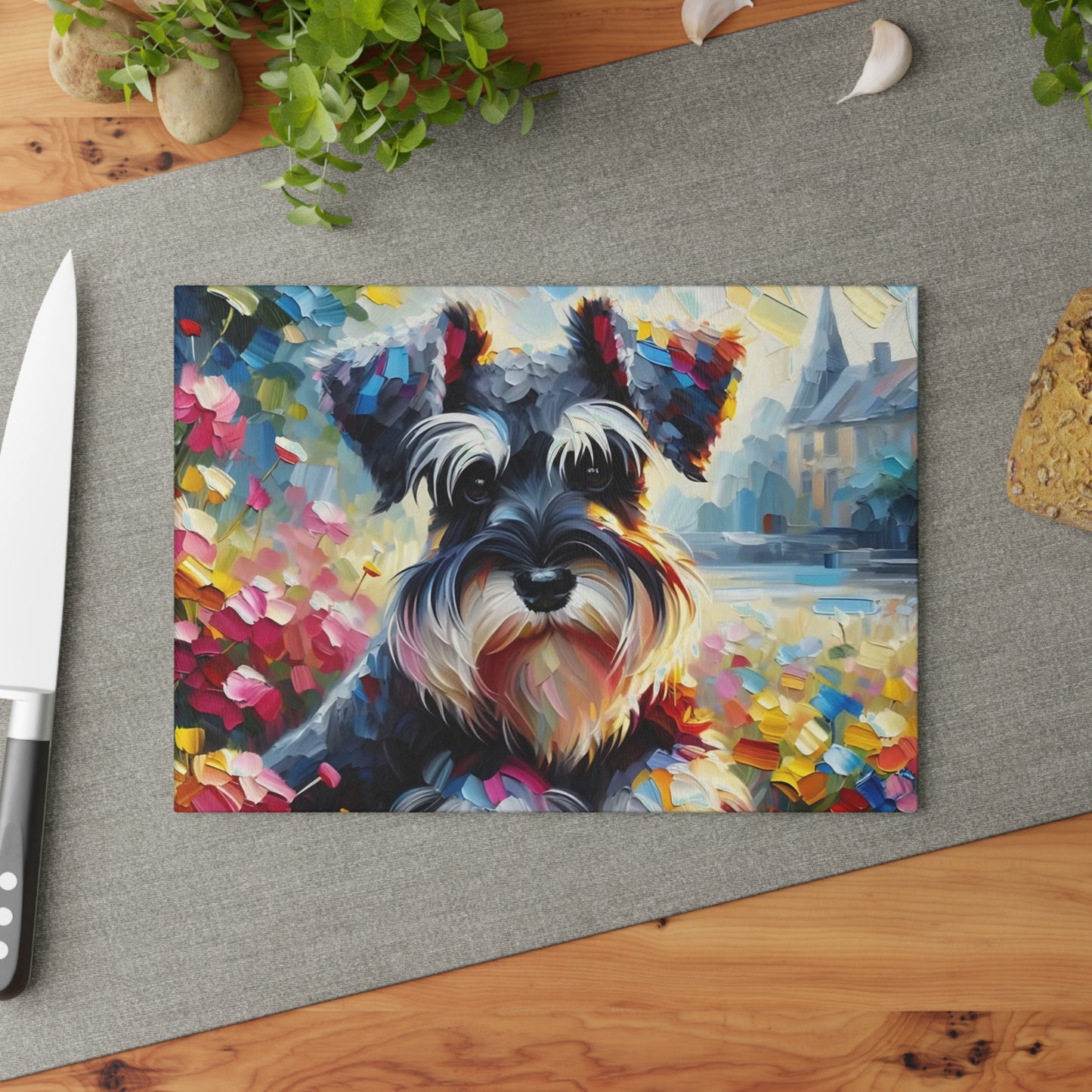 🎨🐾 Colorful Schnauzer Cutting Board – Whimsical Pup Charm for Your Kitchen
