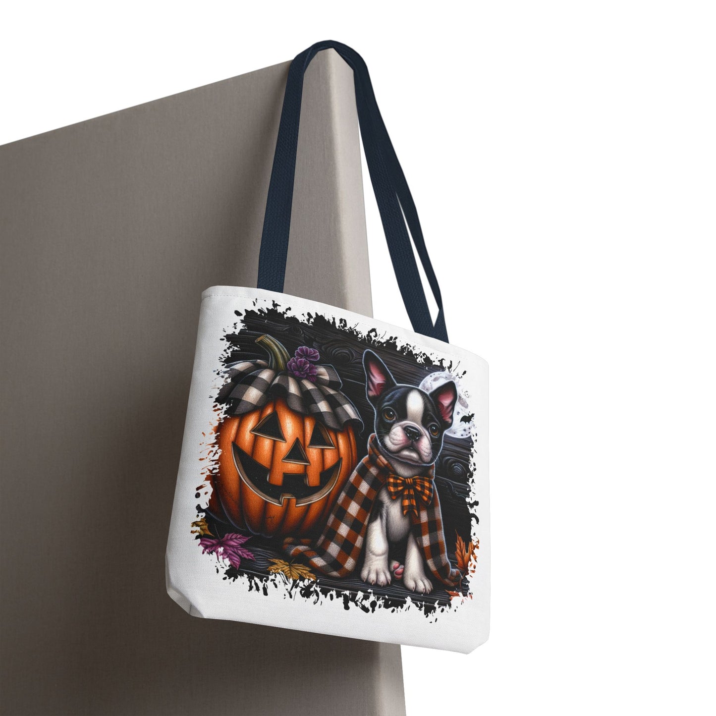 🎃 Boston Terrier Halloween Tote Bag – Spooky Cute with Plaid Style 🐾🖤👜