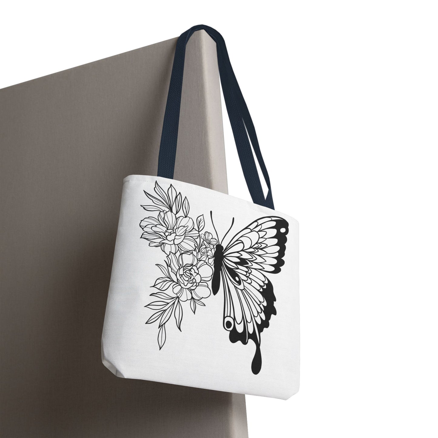 🦋 Black & White Butterfly Floral Tote Bag – Elegant Simplicity in Every Carry 🌸👜